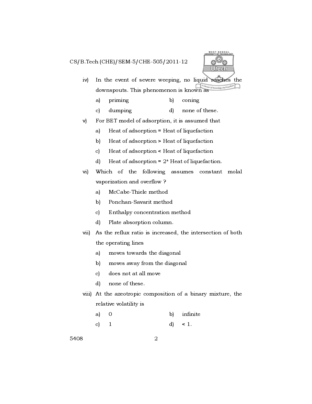 WBUT Chemical Engineering 5th Semester Previous Year Question Paper - Page 3
