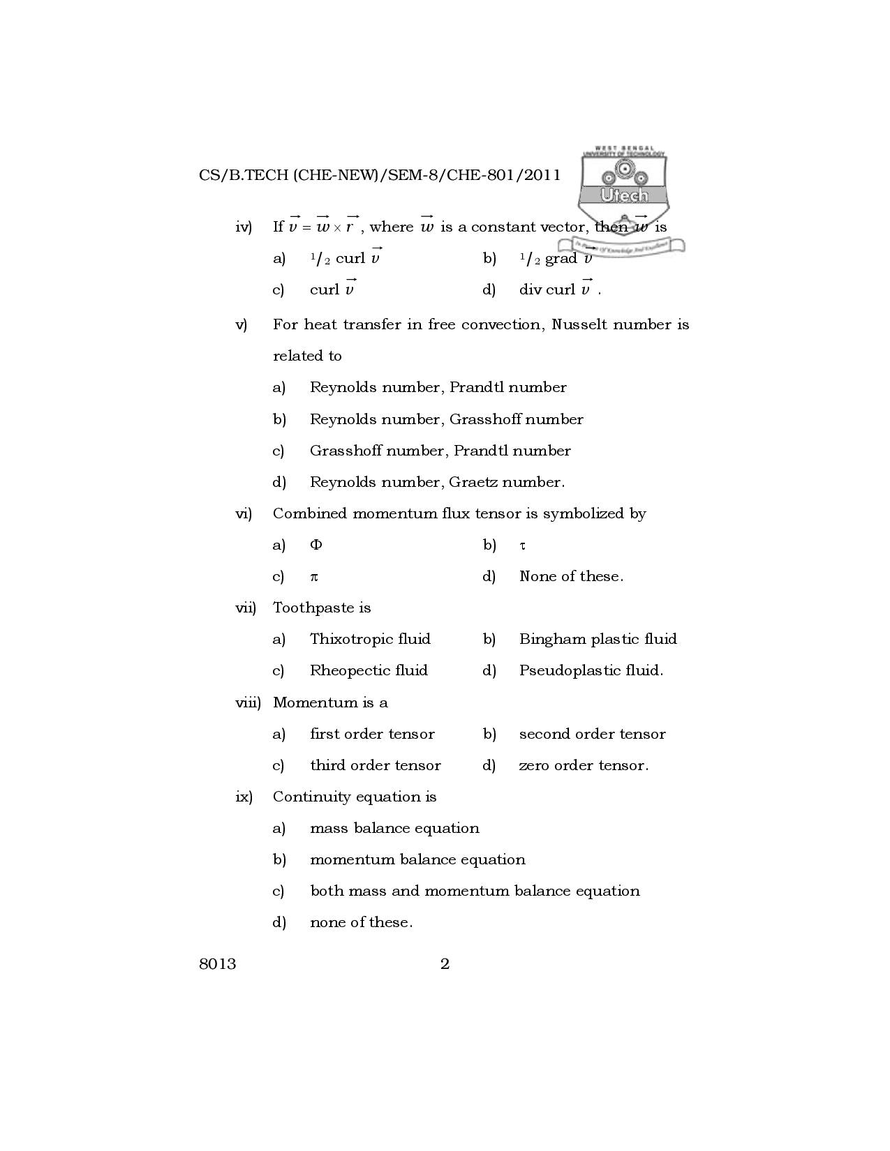 WBUT Chemical Engineering 8th Semester Previous Year Question Paper - Page 3