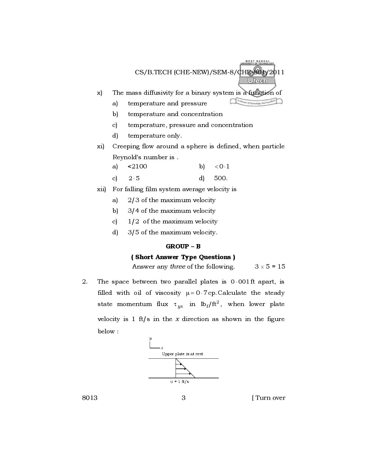 WBUT Chemical Engineering 8th Semester Previous Year Question Paper - Page 4