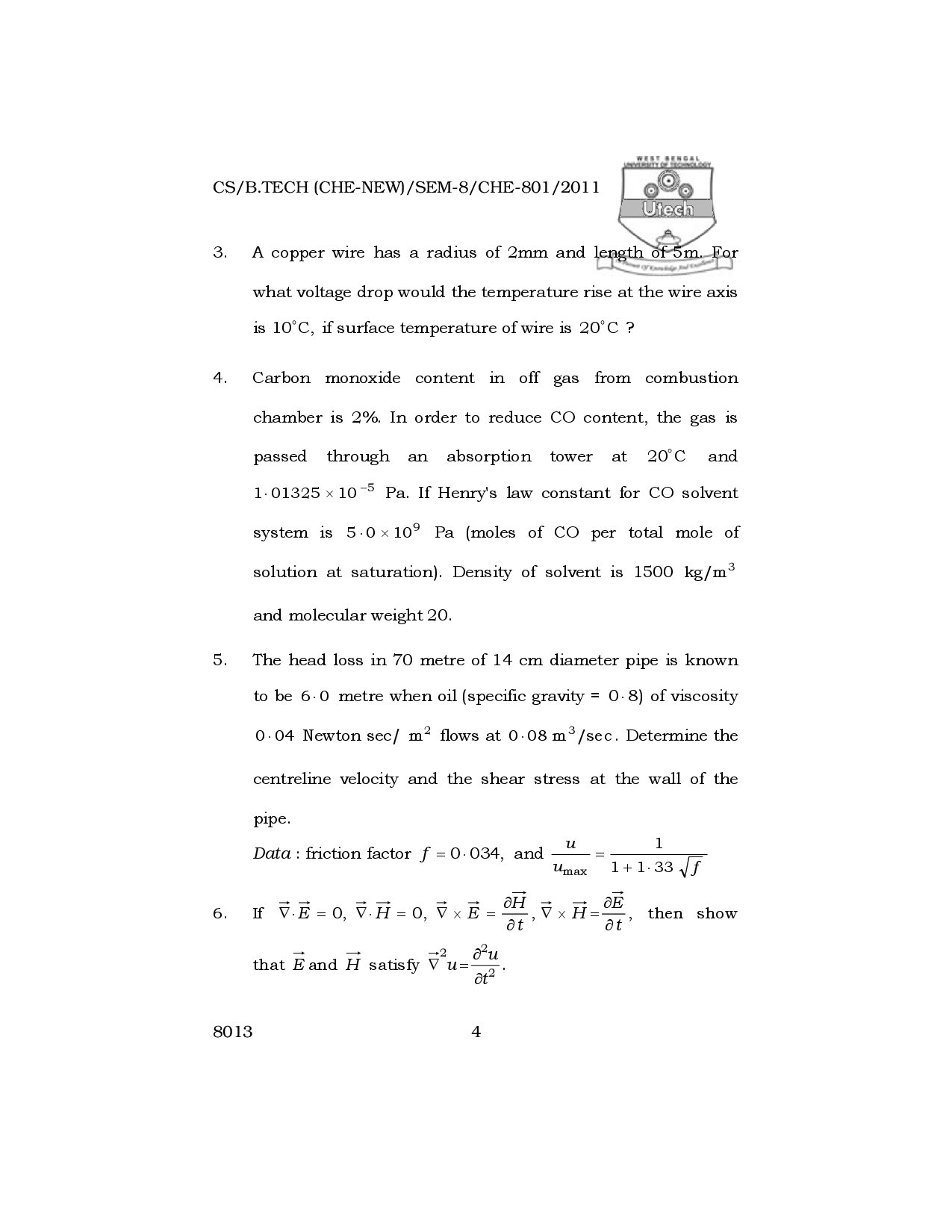WBUT Chemical Engineering 8th Semester Previous Year Question Paper - Page 5