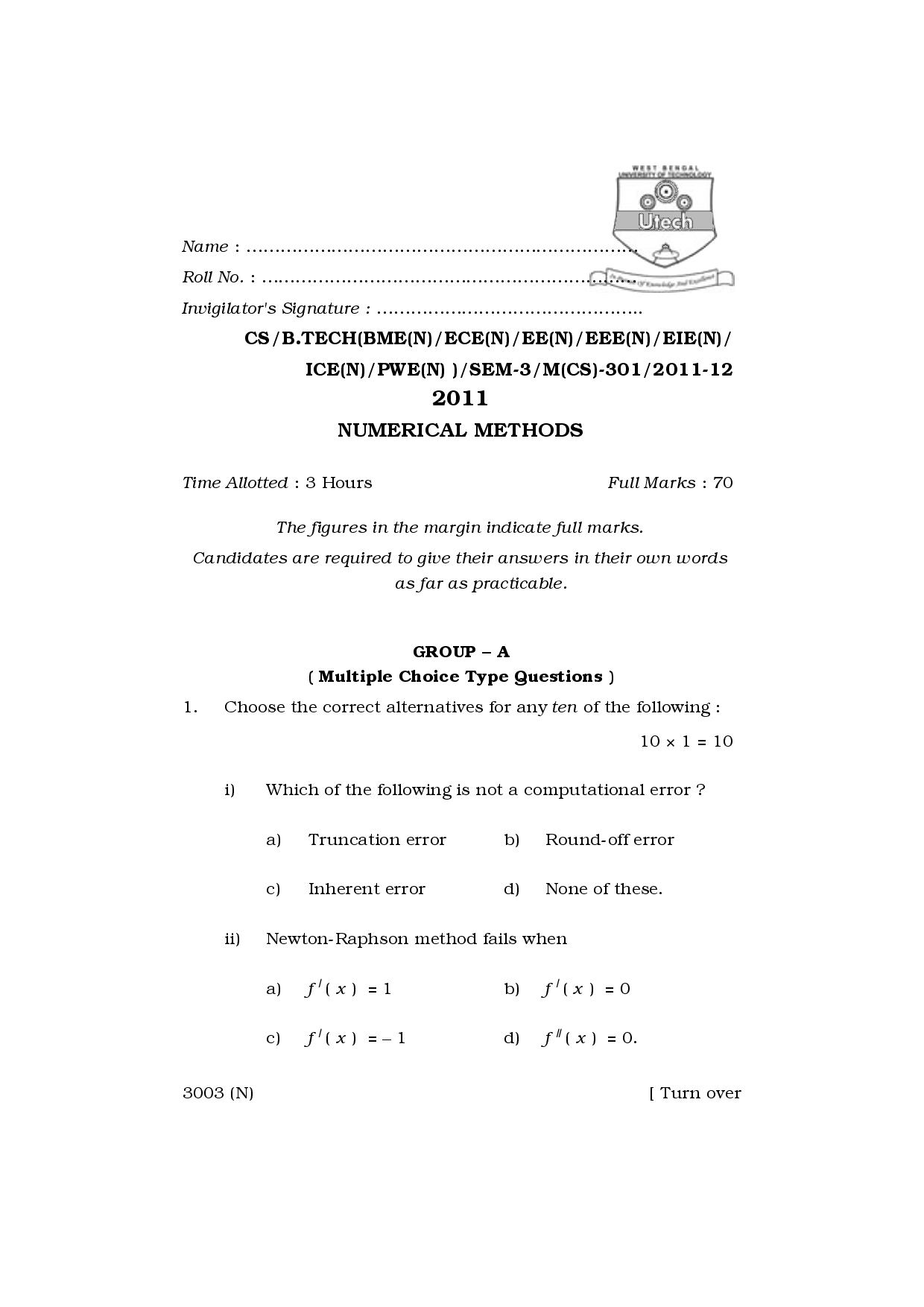 WBUT Electrical Engineering 3rd Semester Previous Year Question Paper - Page 2