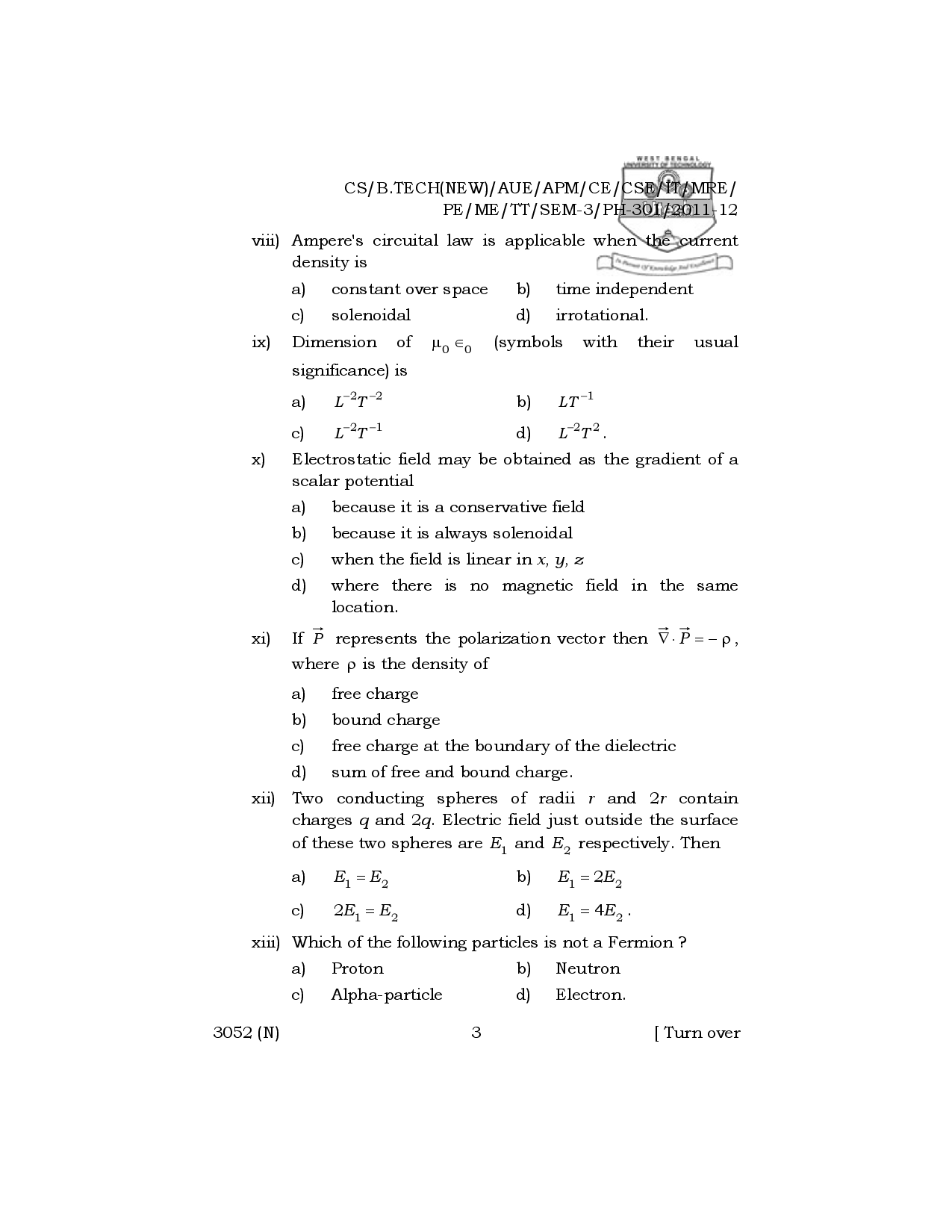 WBUT Mechanical Engineering 3rd Semester Previous Year Question Paper - Page 4