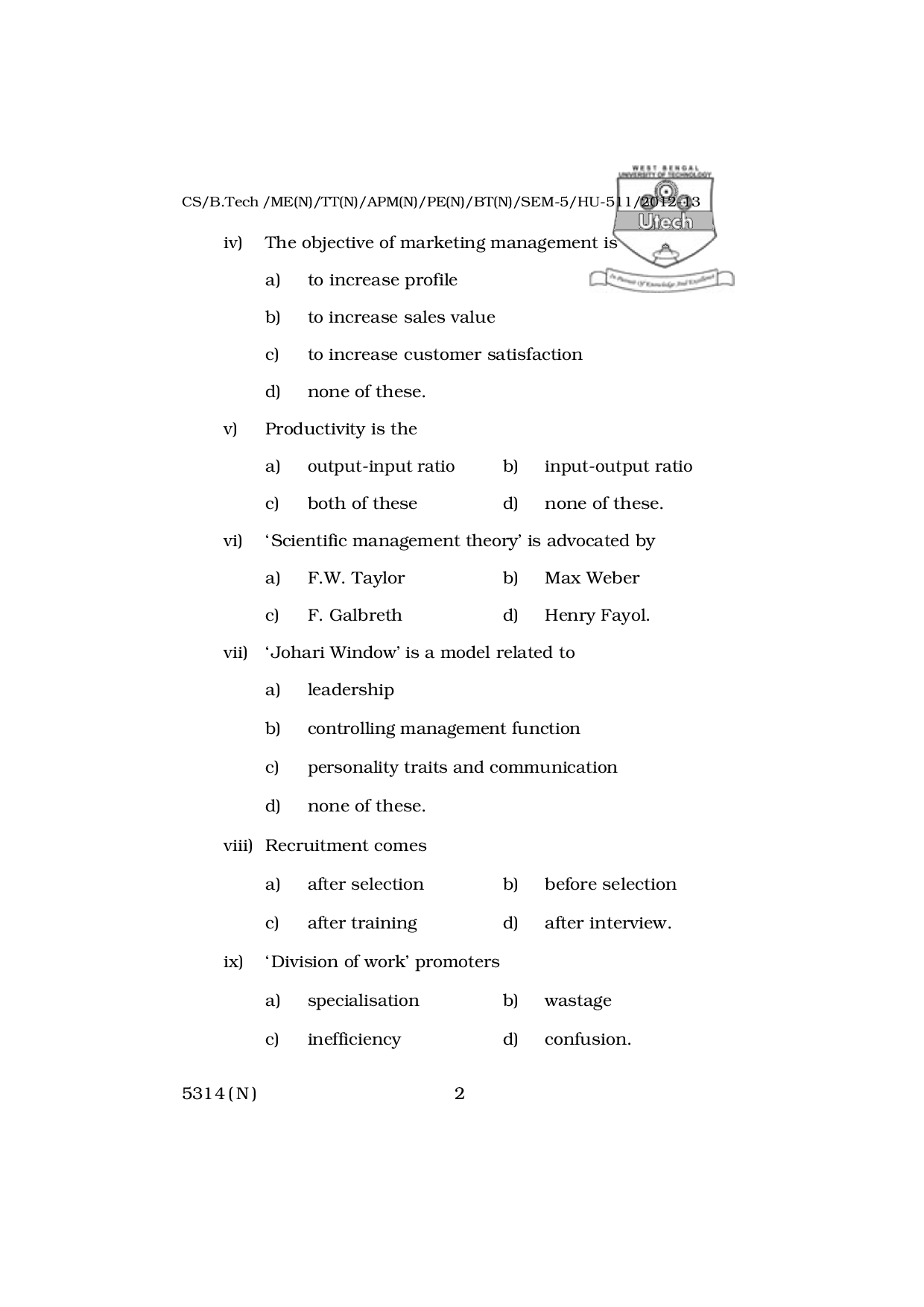 WBUT Mechanical Engineering 5th Semester Previous Year Question Paper - Page 3