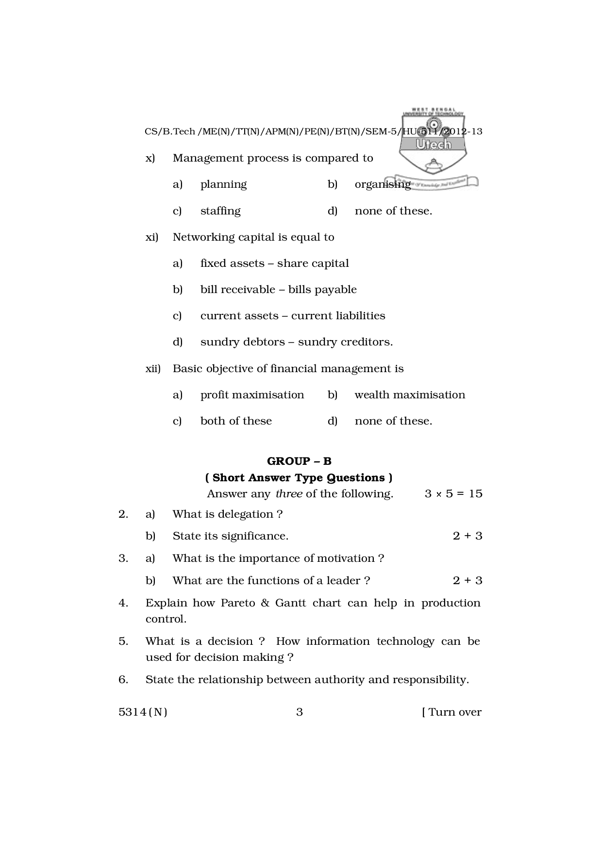 WBUT Mechanical Engineering 5th Semester Previous Year Question Paper - Page 4