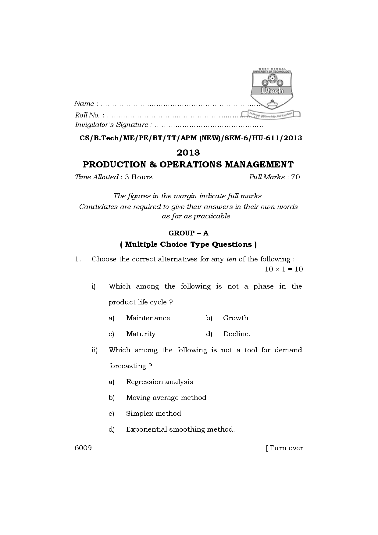 WBUT Mechanical Engineering 6th Semester Previous Year Question Paper - Page 2