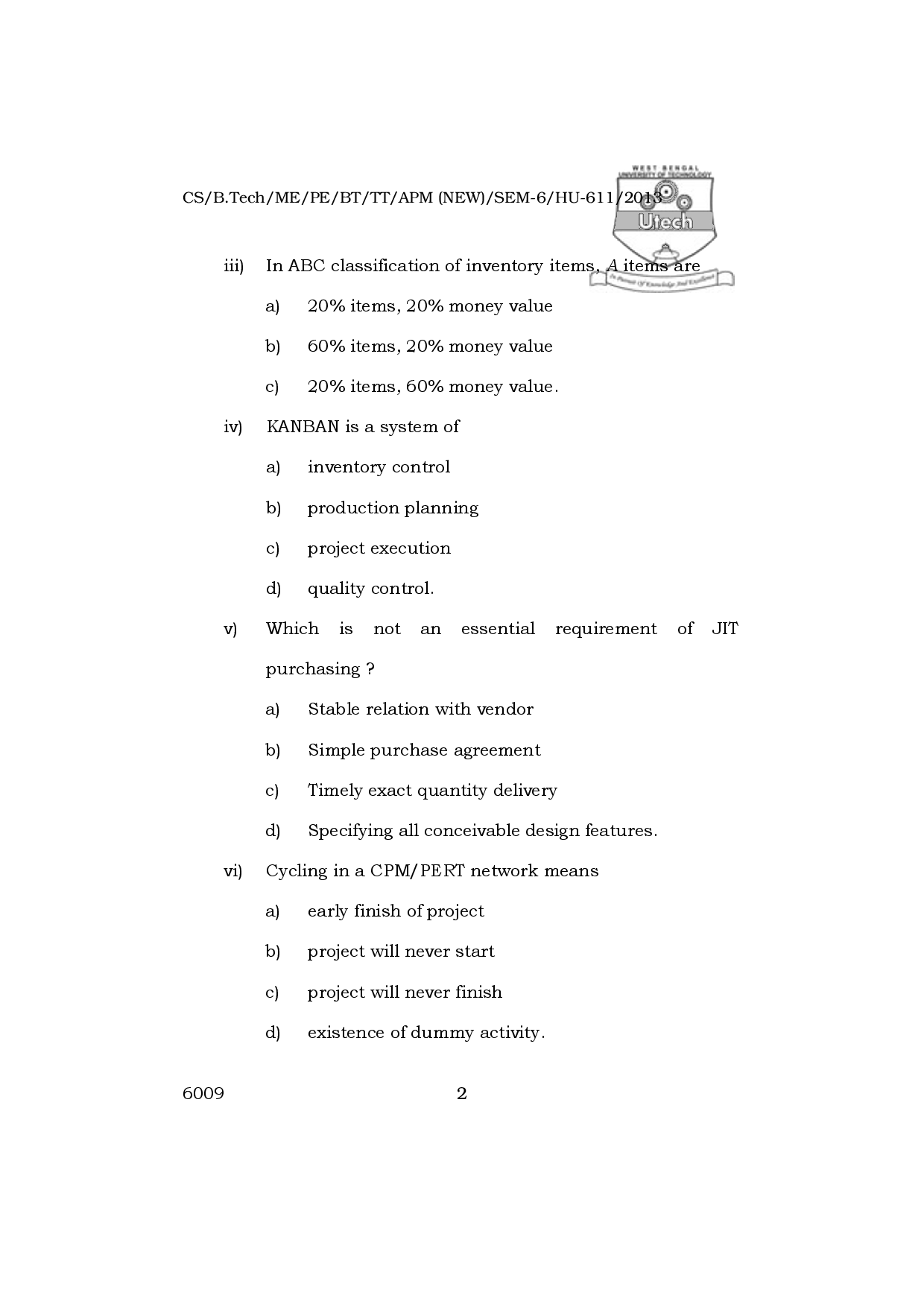 WBUT Mechanical Engineering 6th Semester Previous Year Question Paper - Page 3