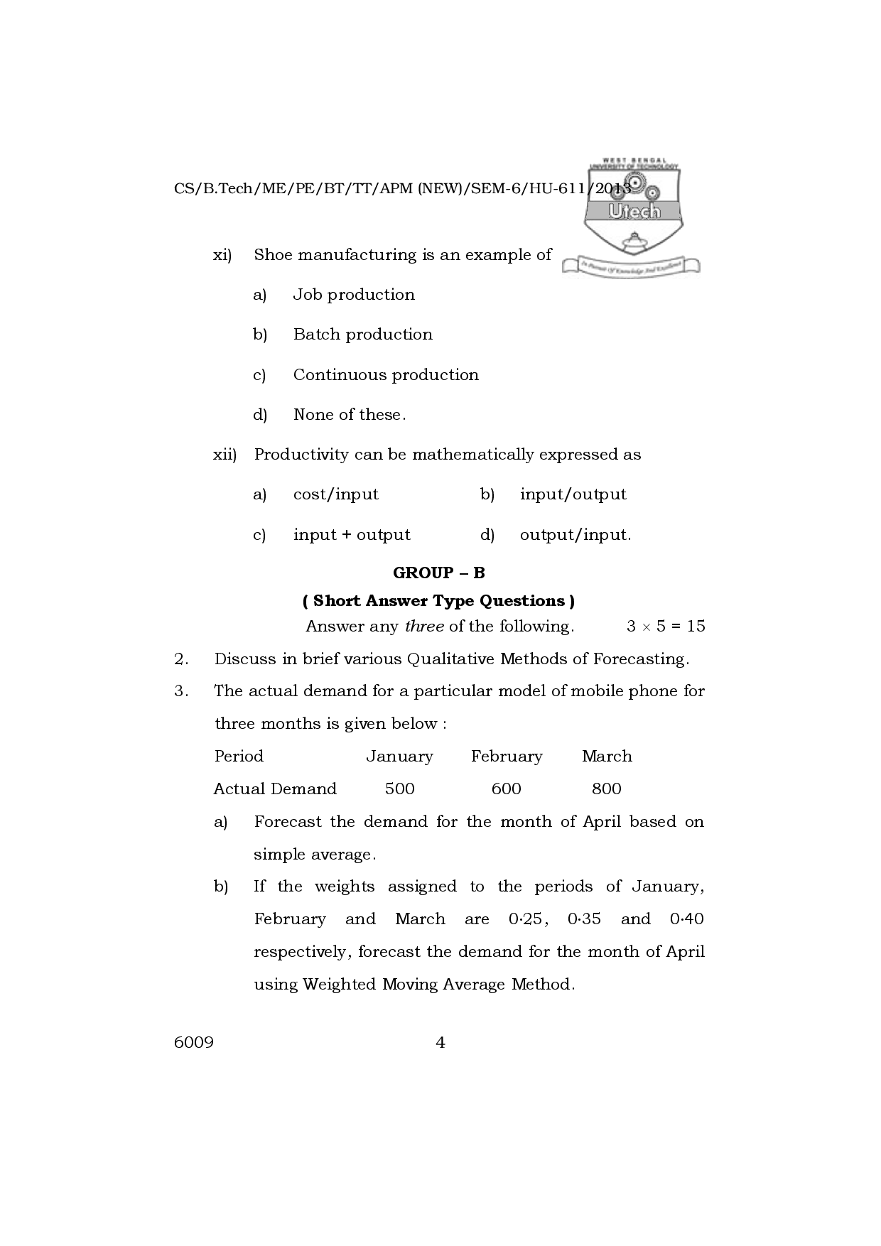 WBUT Mechanical Engineering 6th Semester Previous Year Question Paper - Page 5