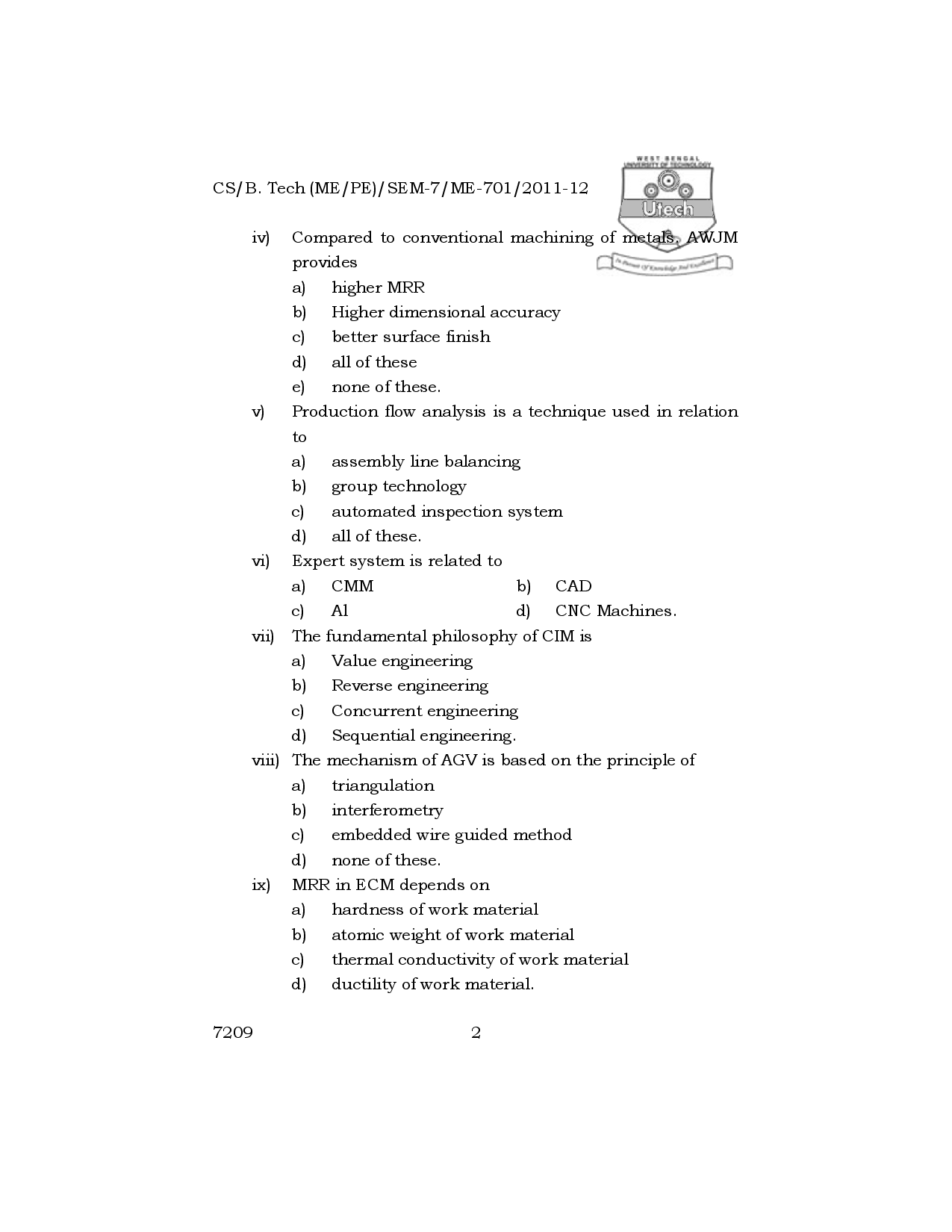 WBUT Mechanical Engineering 7th Semester Previous Year Question Paper - Page 3