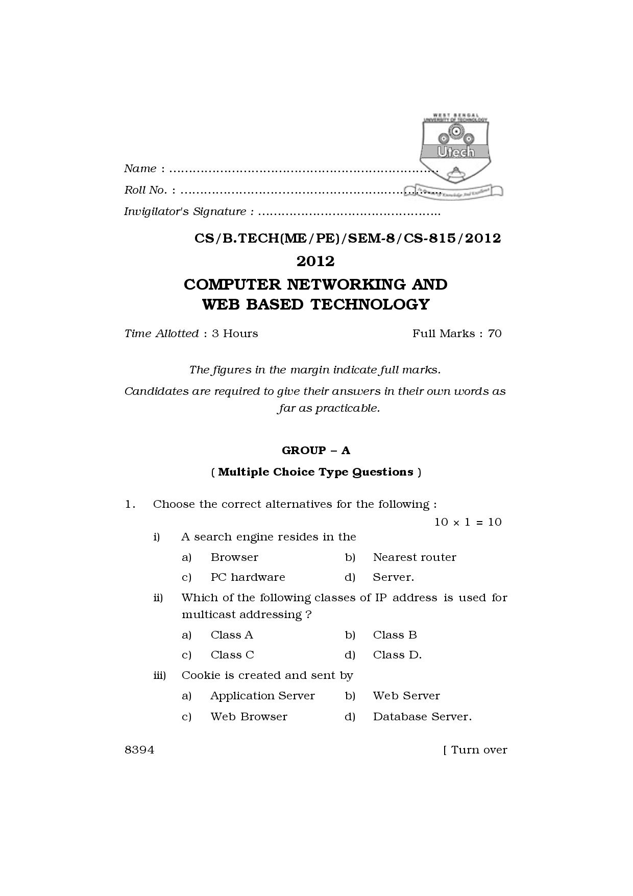 WBUT Mechanical Engineering 8th Semester Previous Year Question Paper - Page 2