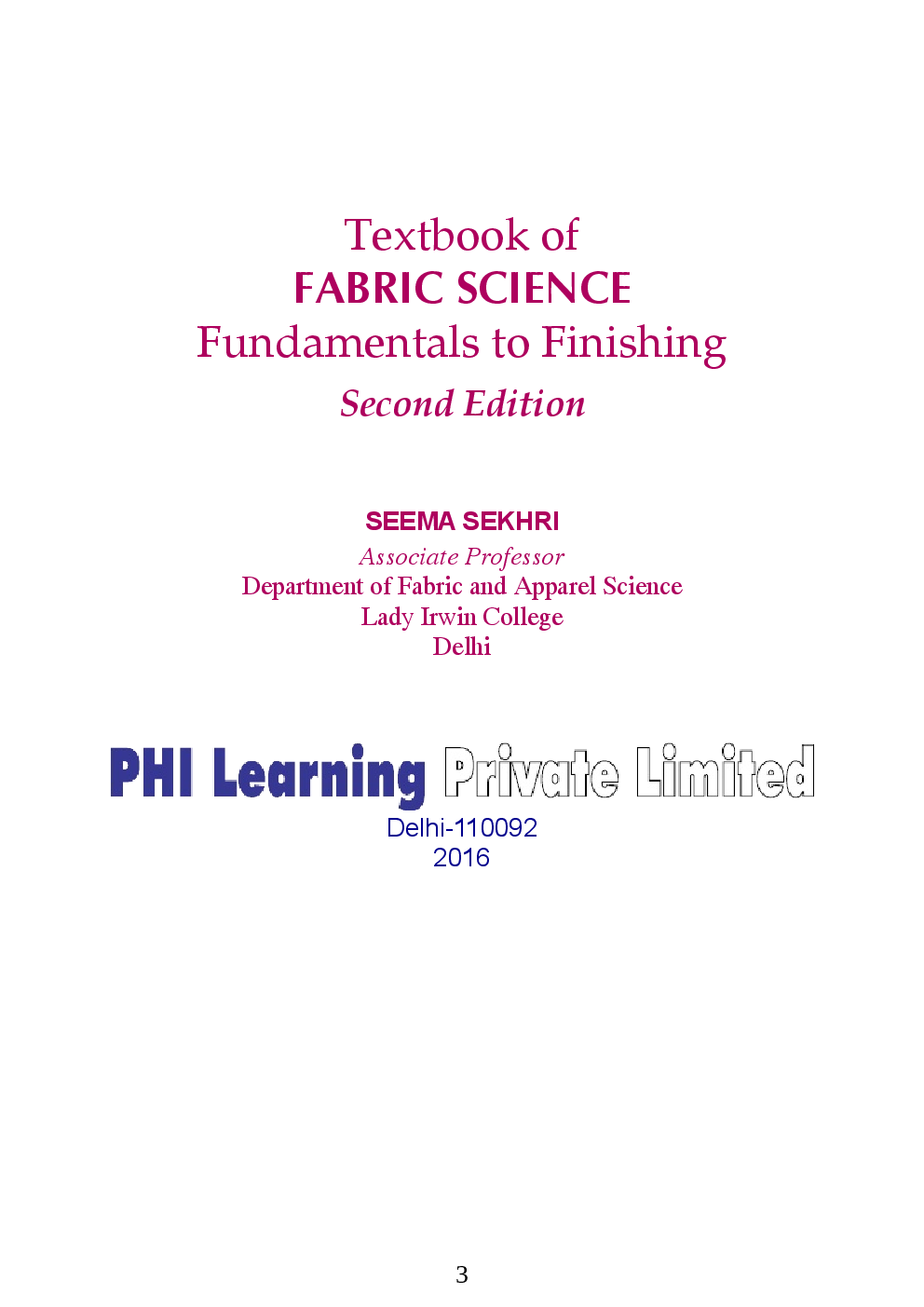 Textbook of Fabric Science : Fundamentals to Finishing - Page 3