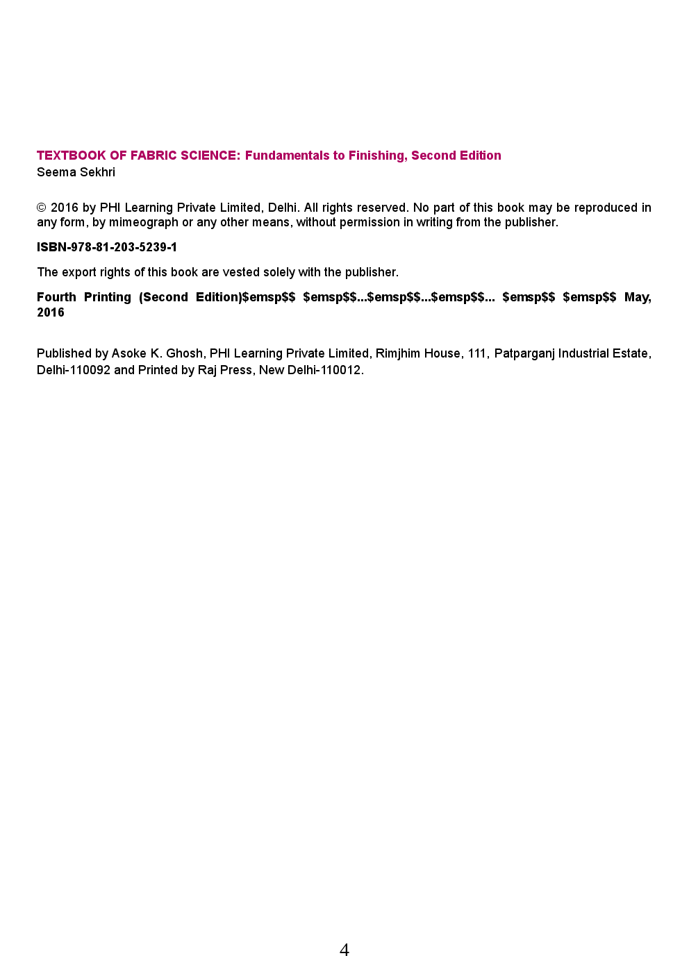 Textbook of Fabric Science : Fundamentals to Finishing - Page 4