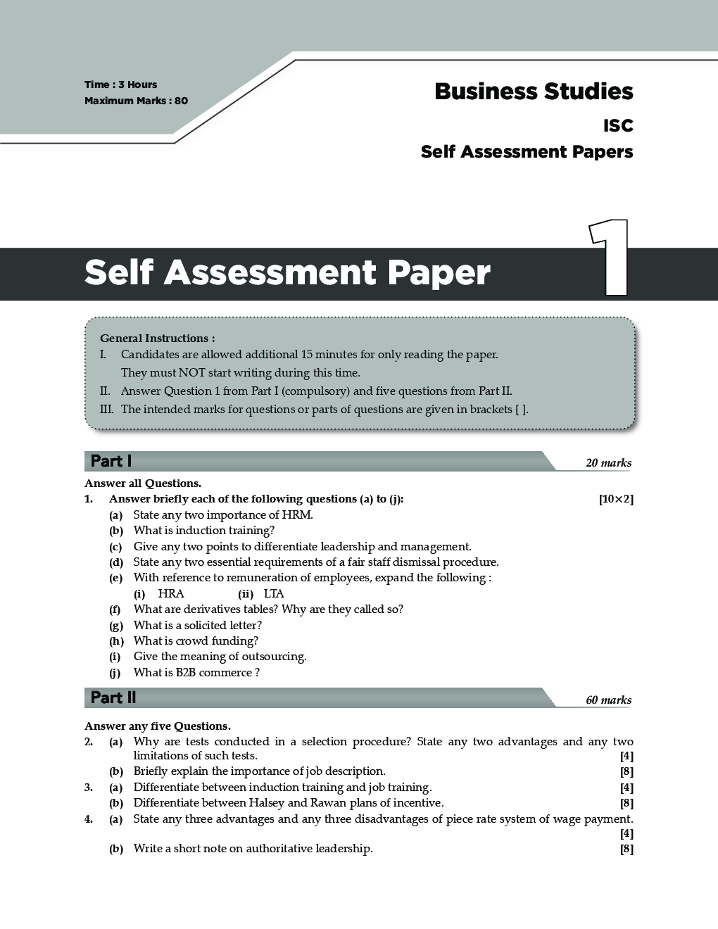 Download Oswaal ISC Sample Question Papers 1 For Class XII Business