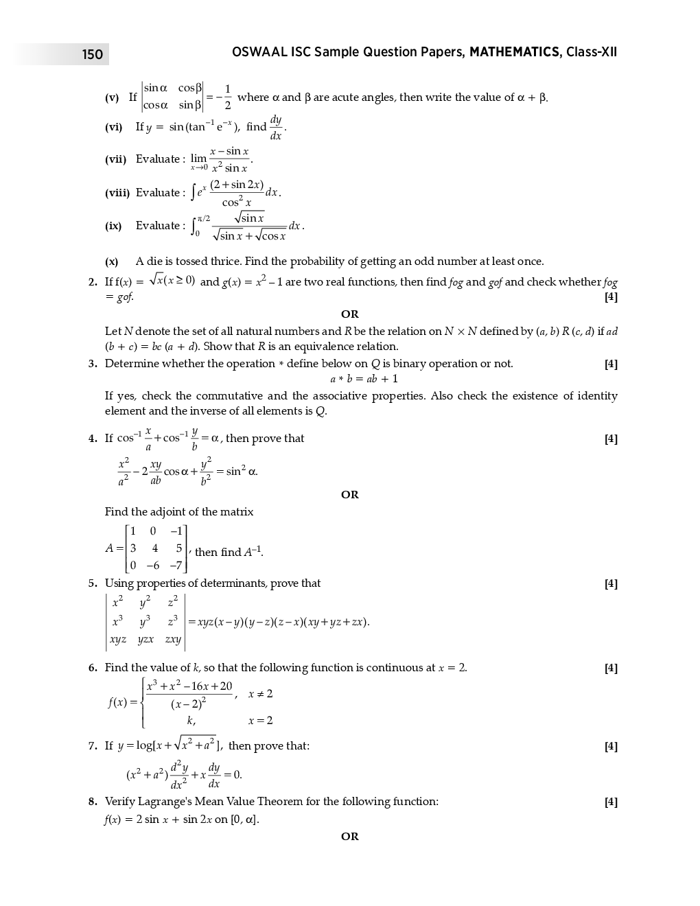 Download Oswaal ISC Sample Question Papers 10 For Class XII Mathematics