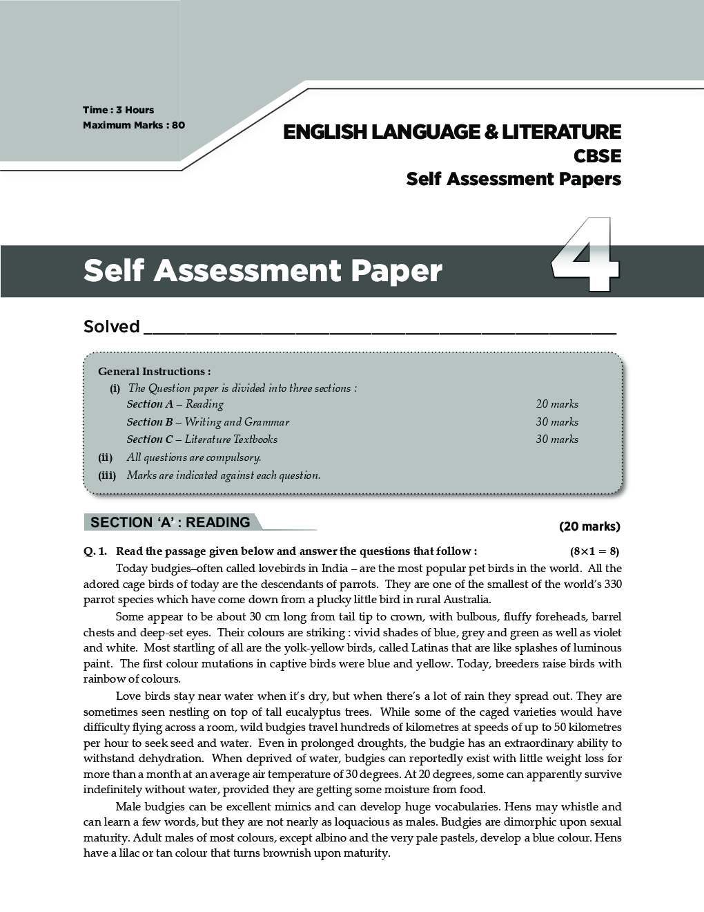 Class 9 english sample paper 2020 solved picture