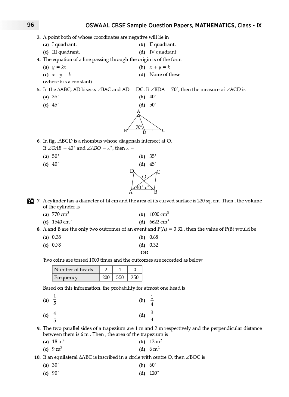 Download Oswaal CBSE Sample Question Papers 5 For Class IX Mathematics