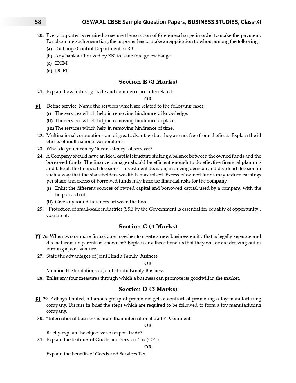 Business studies class 11 sample paper 2021-22 image