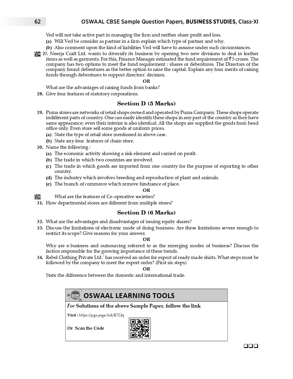 Byju's class 11 business studies sample paper image