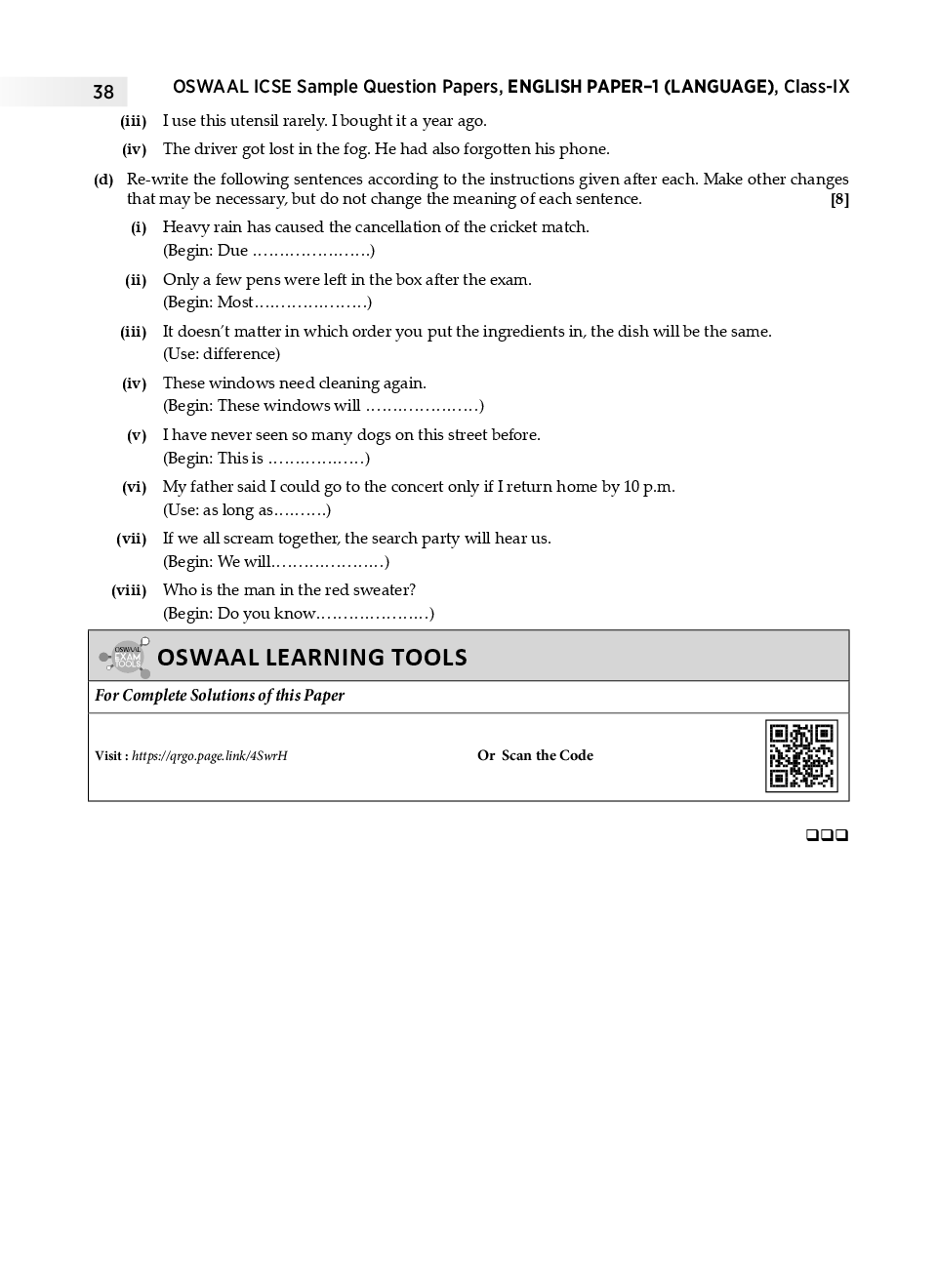 download oswaal icse sample question papers 1 for class ix