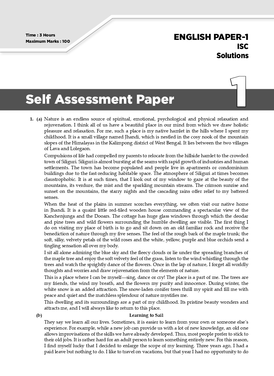 Download Oswaal ISC Sample Question Papers 1 For Class XI English Paper