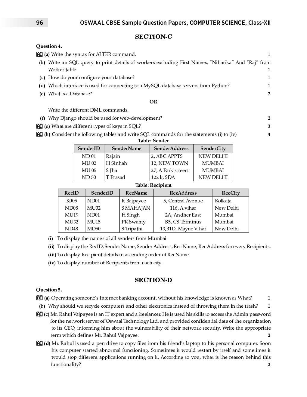 Download Oswaal CBSE Sample Question Papers 8 For CLass XII Computer