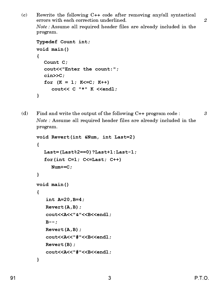 Free Download CBSE Question Papers For Class - 12th Computer Science ...