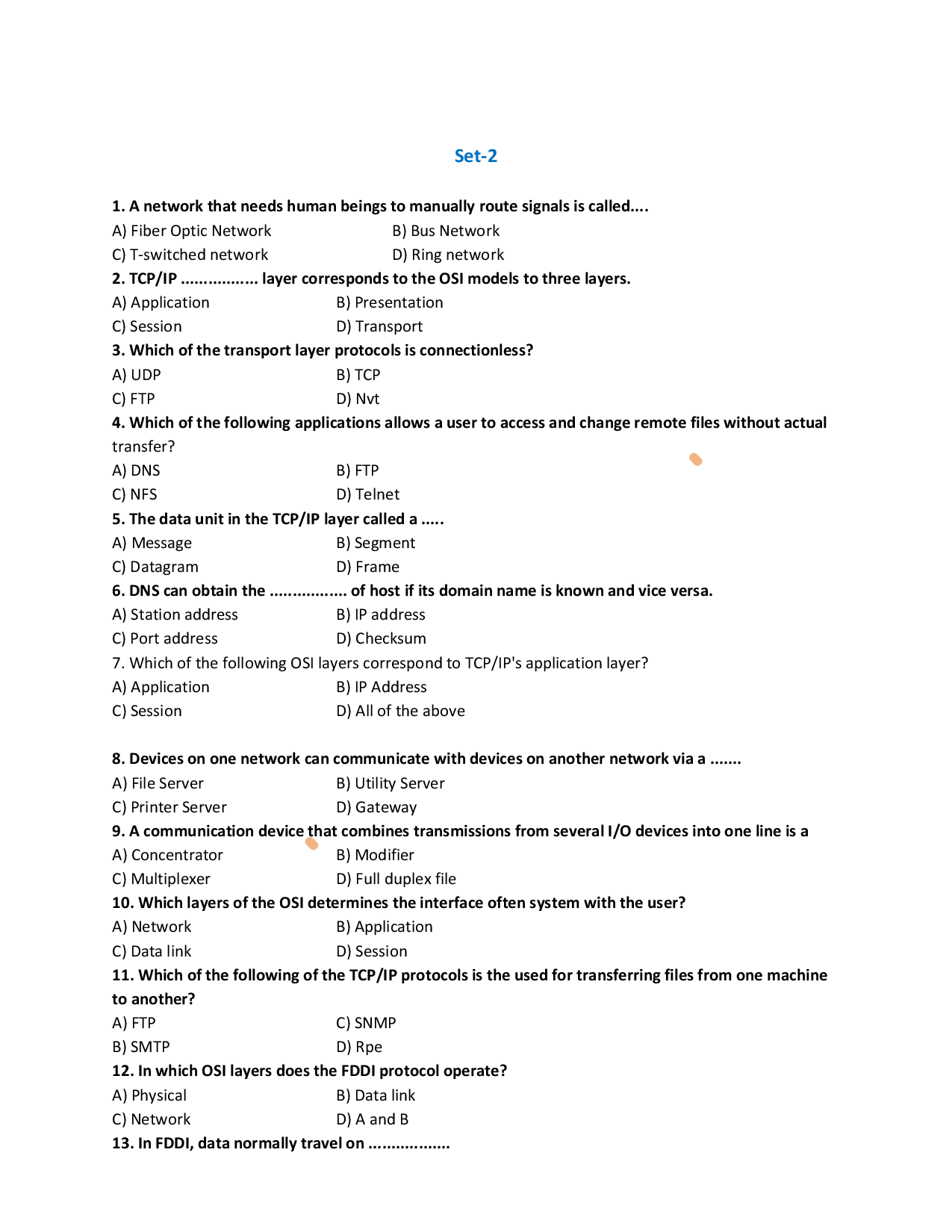 MCQs On Computer Networking - Page 5