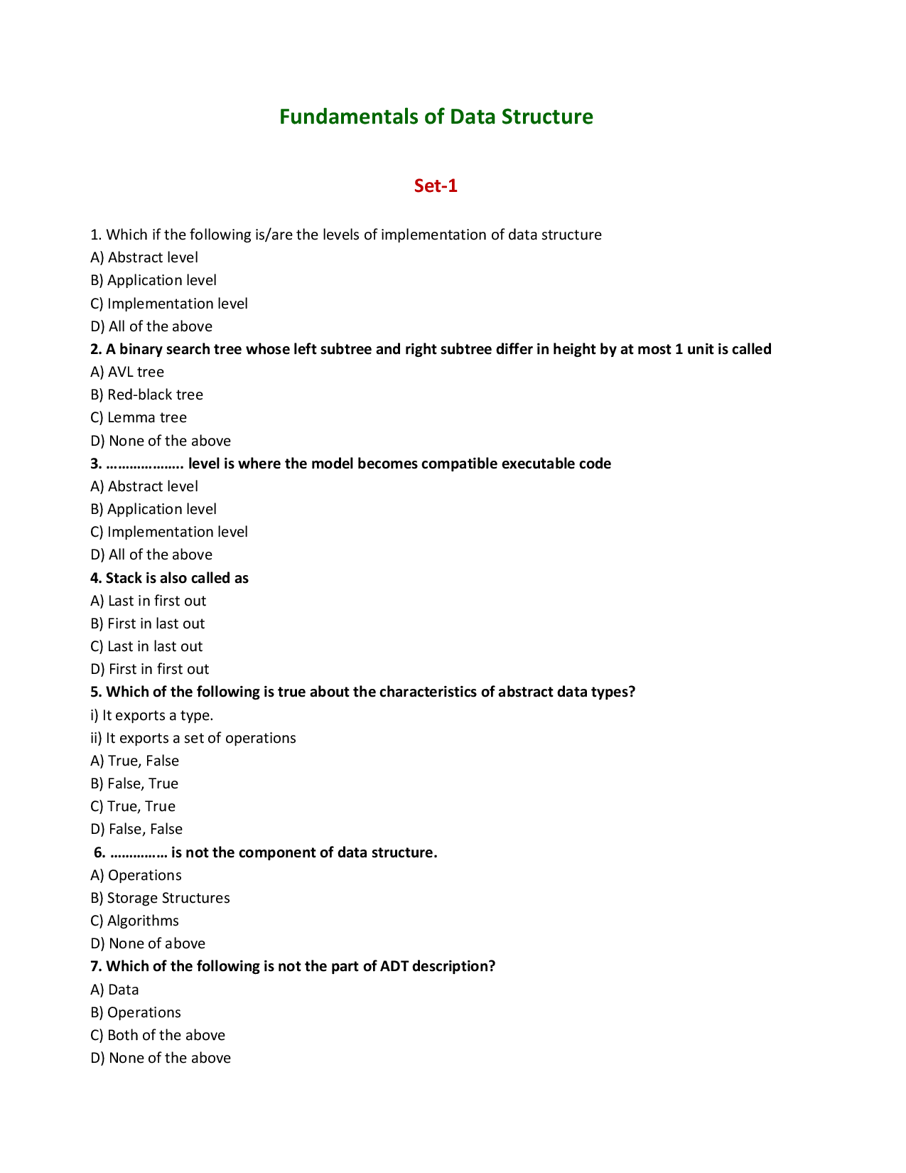 MCQs On Computer Data Structure - Page 2