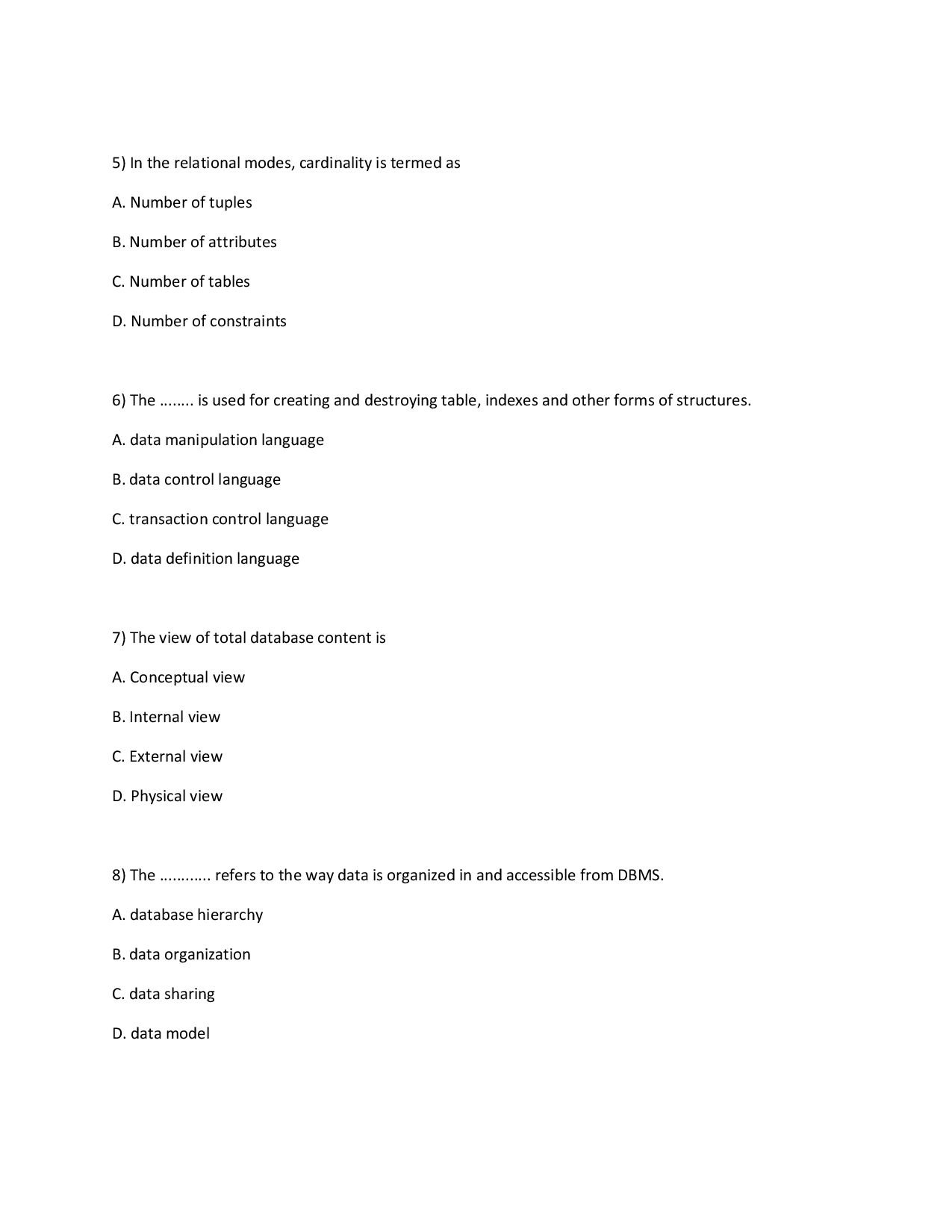MCQs On Computer DBMS - Page 3