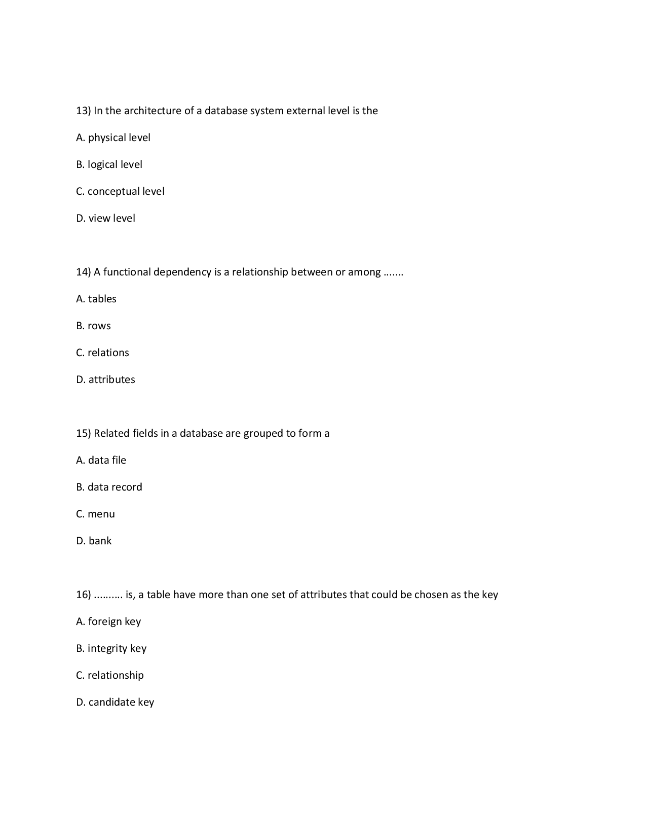 MCQs On Computer DBMS - Page 5