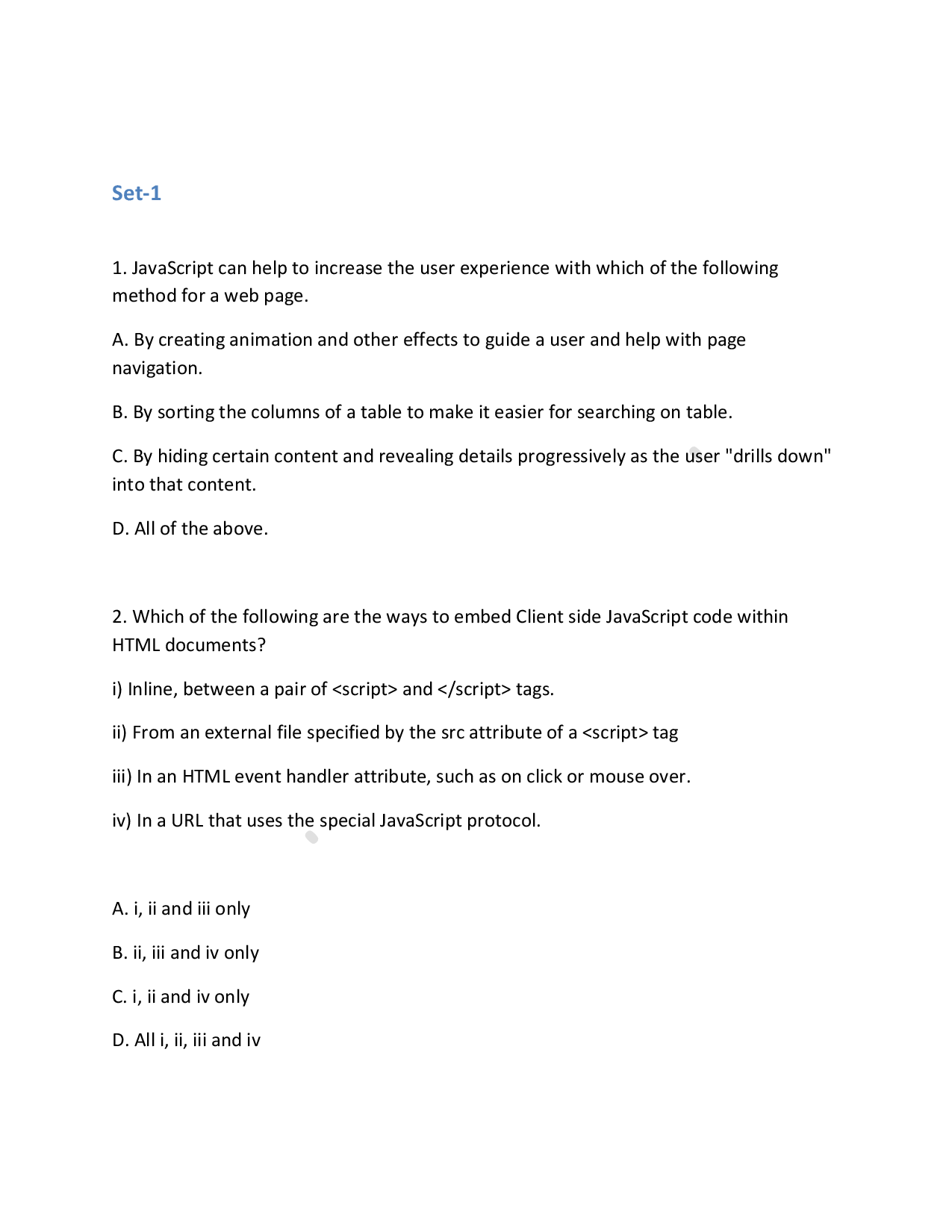 MCQs On Computer JavaScript - Page 2