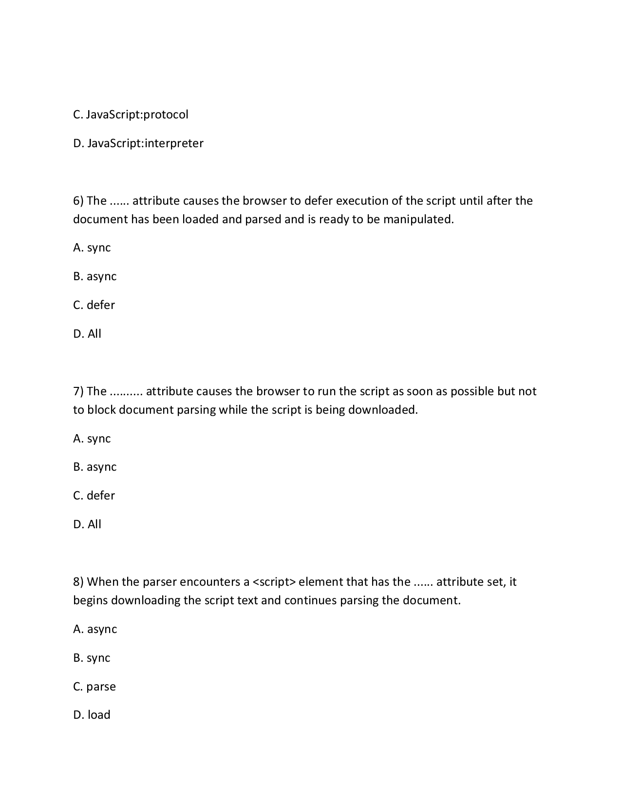 MCQs On Computer JavaScript - Page 4