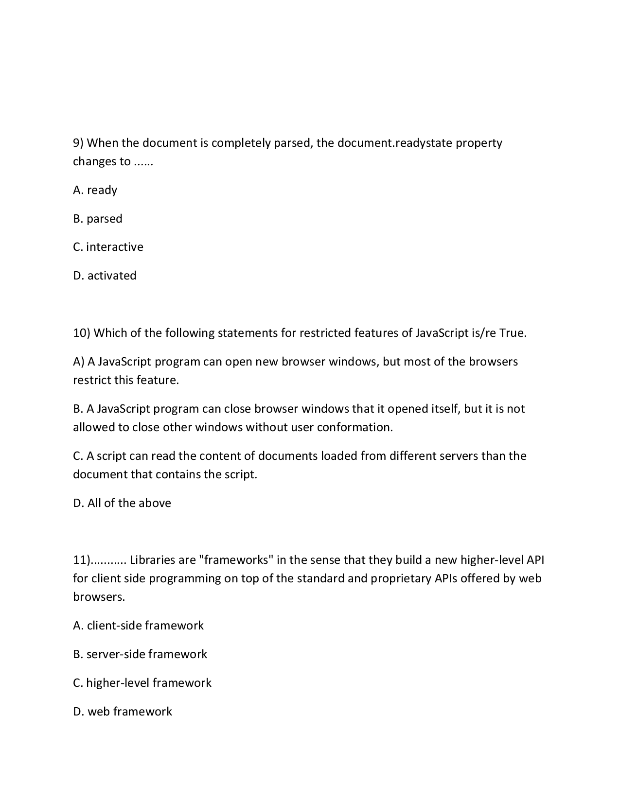 MCQs On Computer JavaScript - Page 5