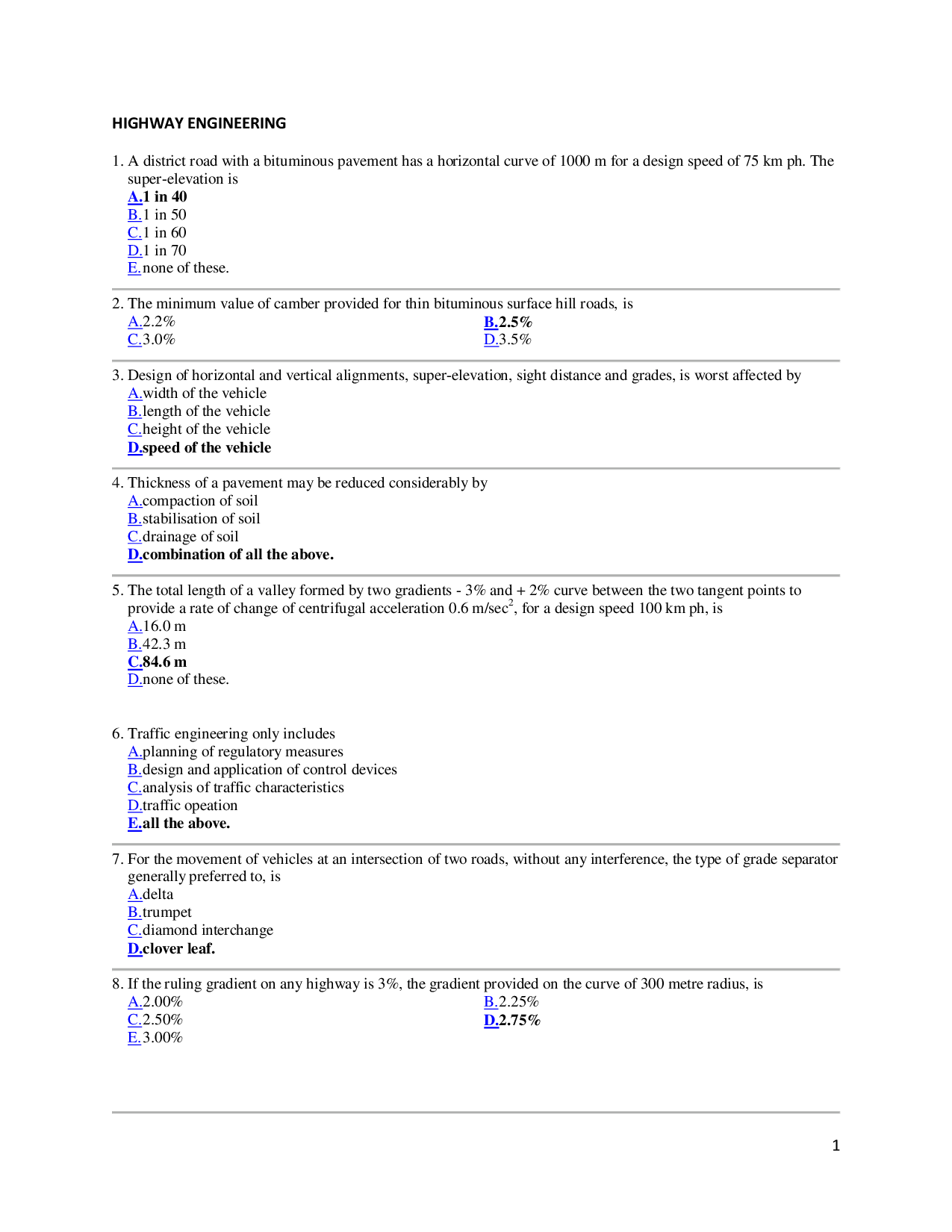 MCQ\'s On Highway Engineering (Civil Engineering) - Page 2