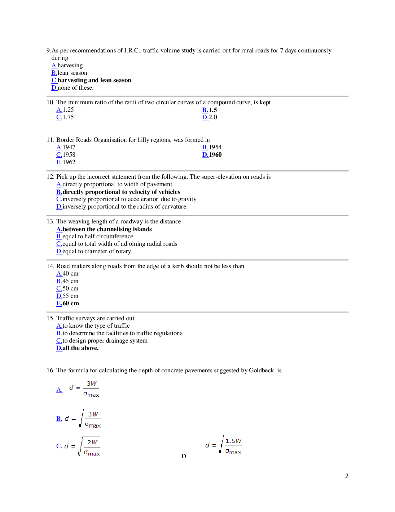 MCQ\'s On Highway Engineering (Civil Engineering) - Page 3