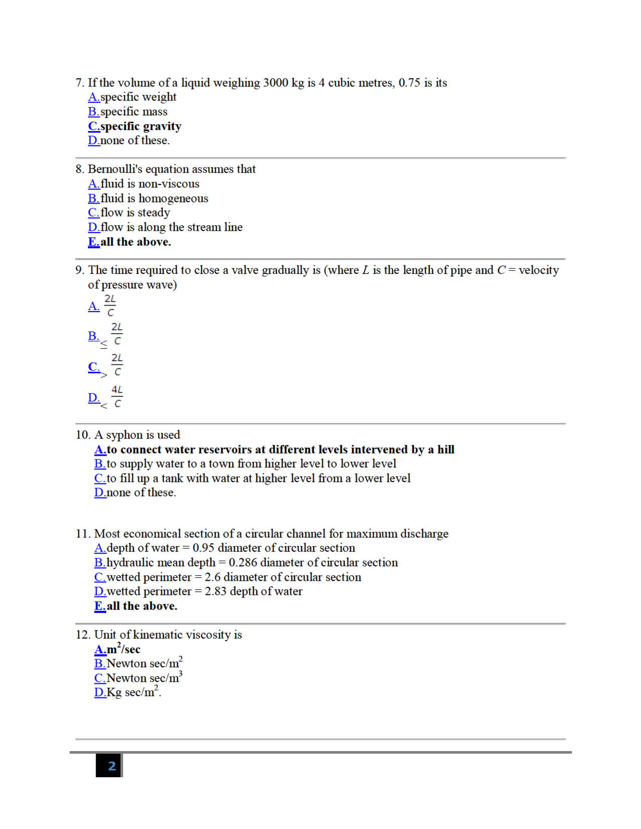 MCQ\'s On Hydraulics (Civil Engineering) - Page 3