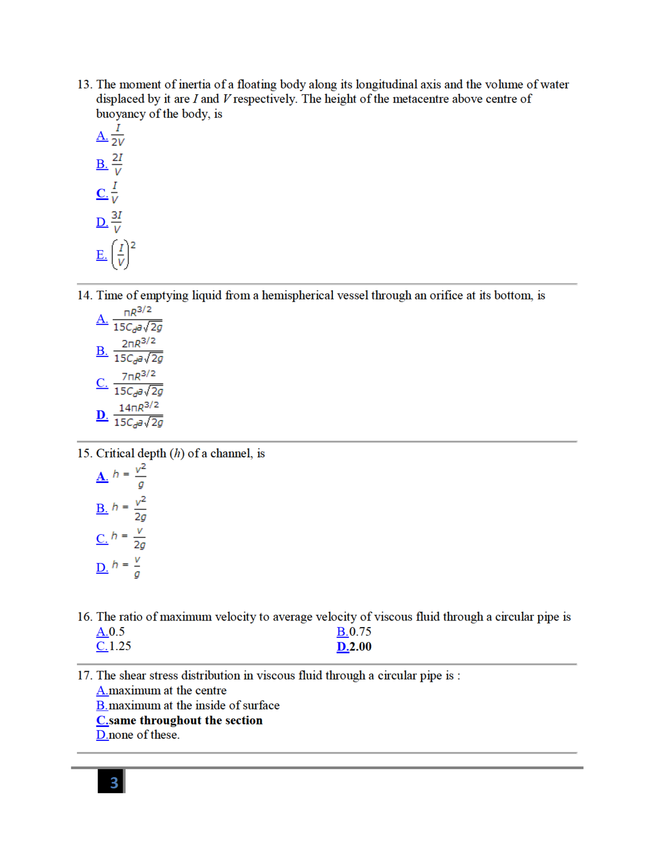 MCQ\'s On Hydraulics (Civil Engineering) - Page 4