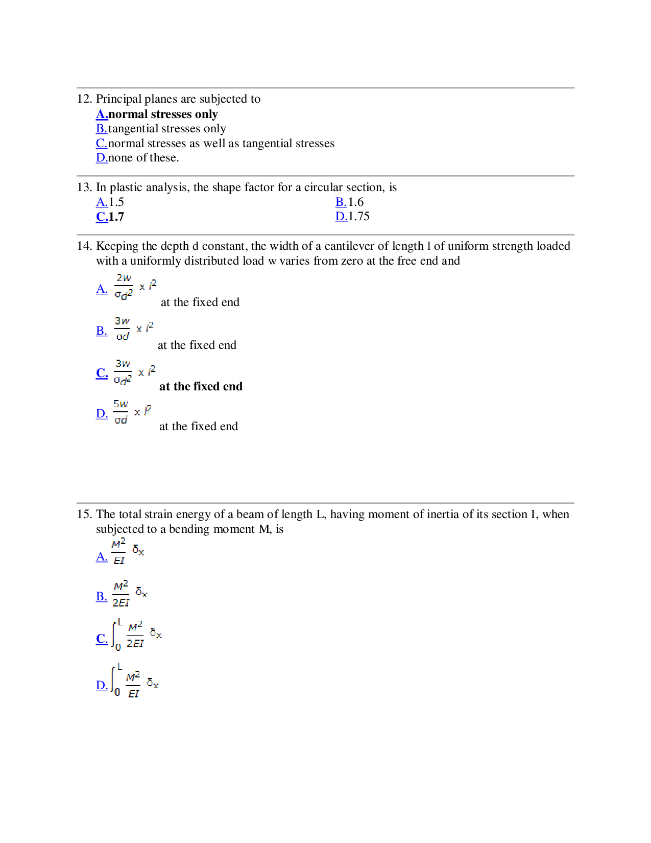 MCQ\'s On Theory Of Structures (Civil Engineering) - Page 4
