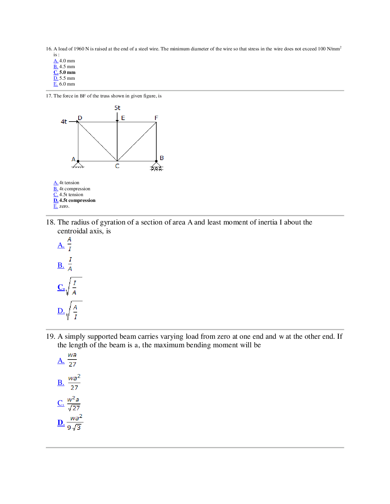MCQ\'s On Theory Of Structures (Civil Engineering) - Page 5