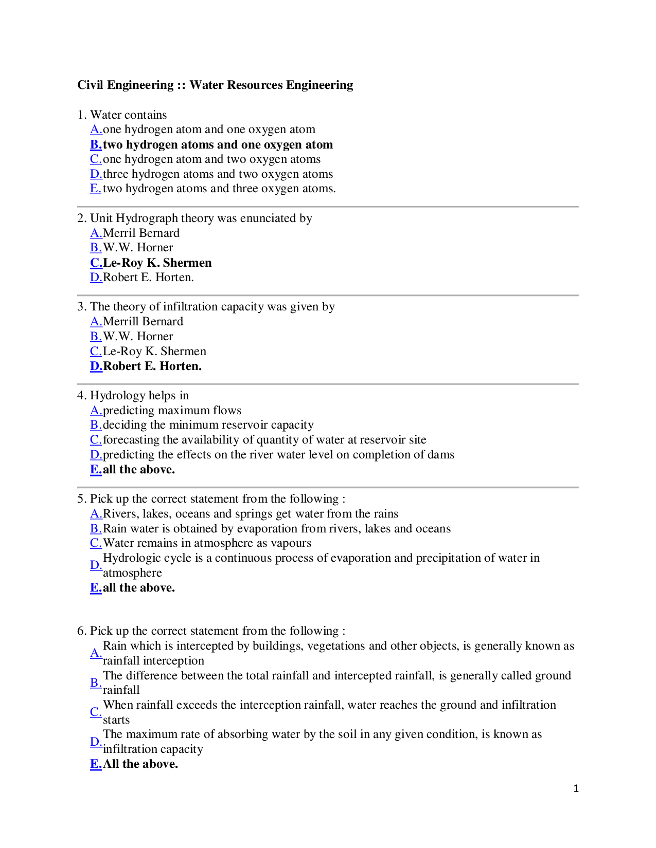 MCQ\'s On Water Resource Engineering (Civil Engineering) - Page 2