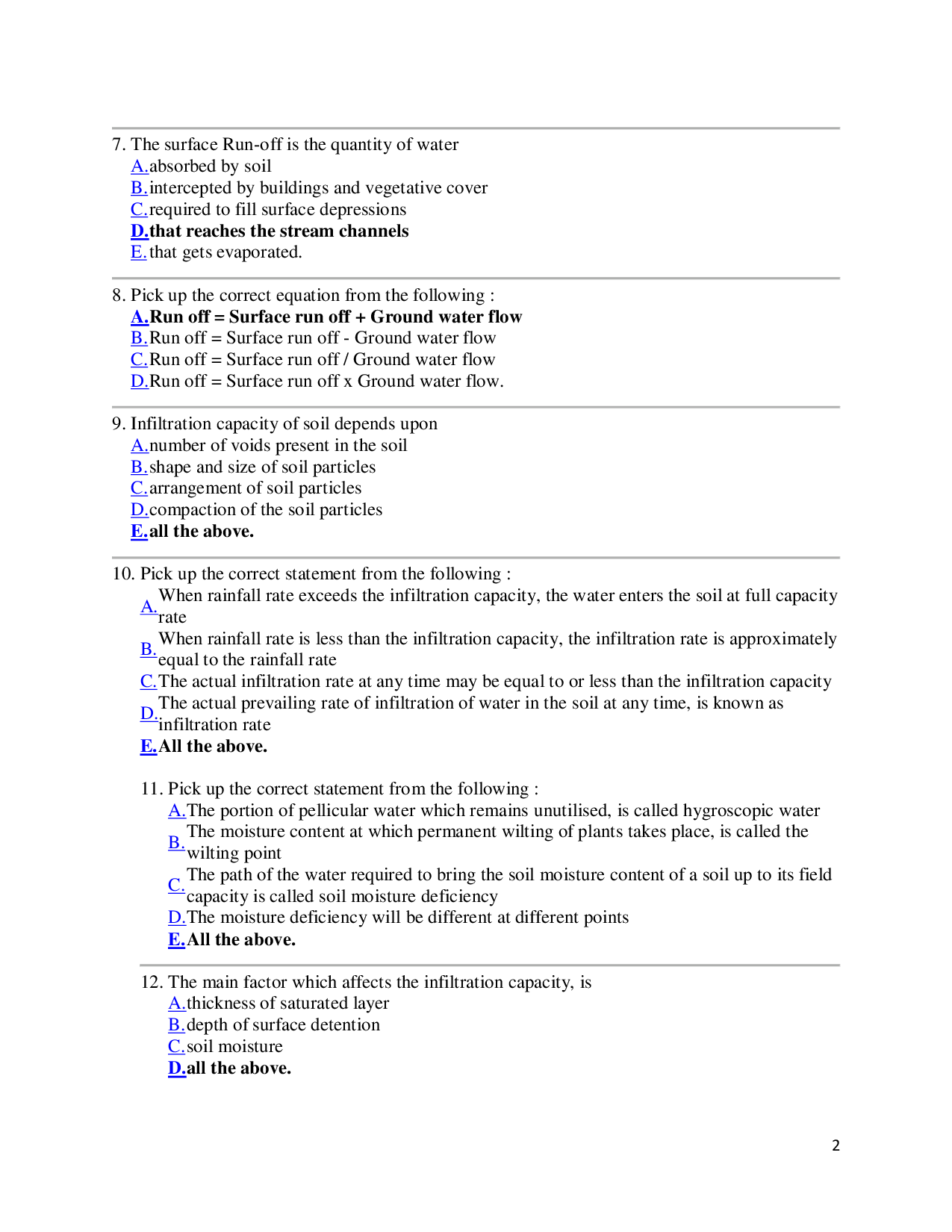 MCQ\'s On Water Resource Engineering (Civil Engineering) - Page 3