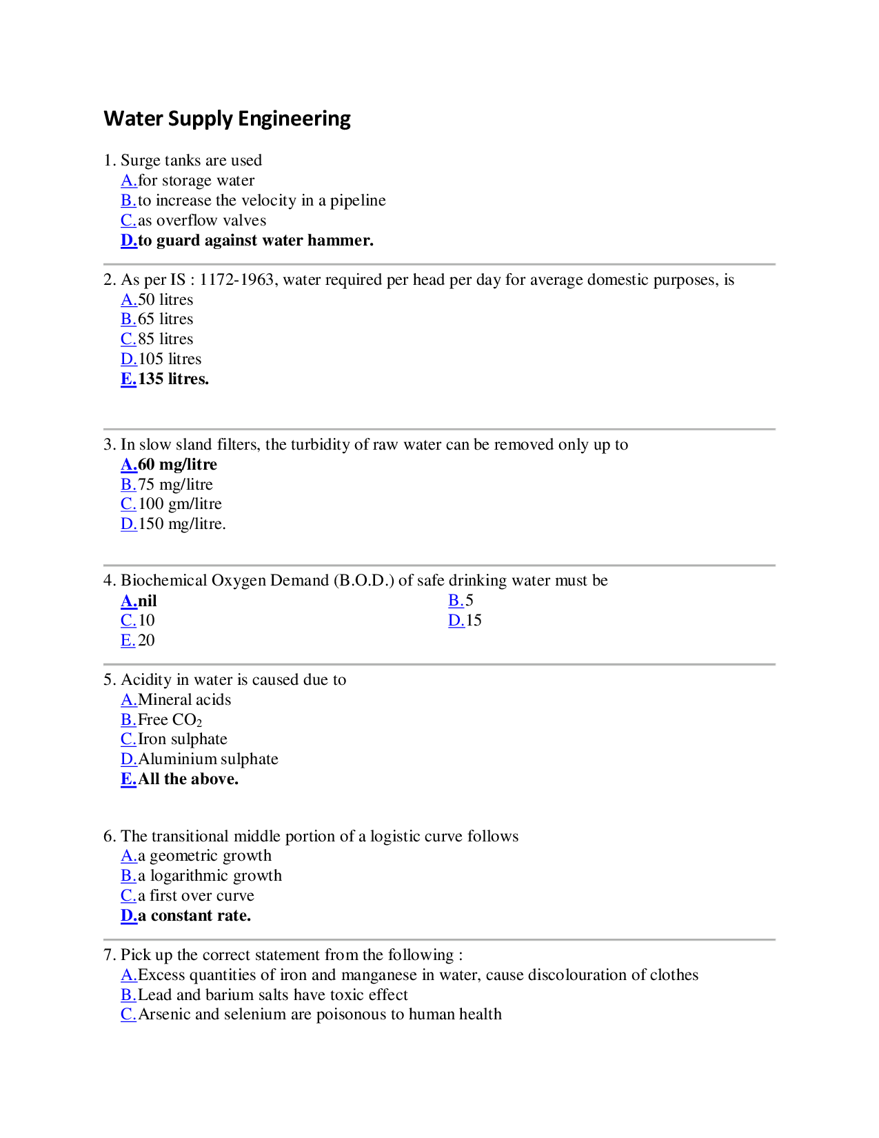 MCQs On Water Supply Engineering (Civil Engineering) - Page 2