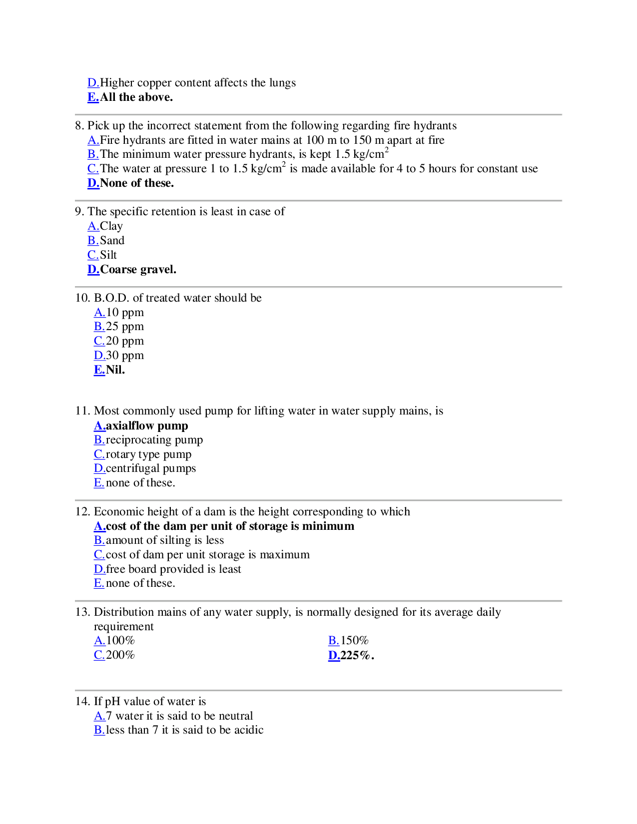 MCQs On Water Supply Engineering (Civil Engineering) - Page 3