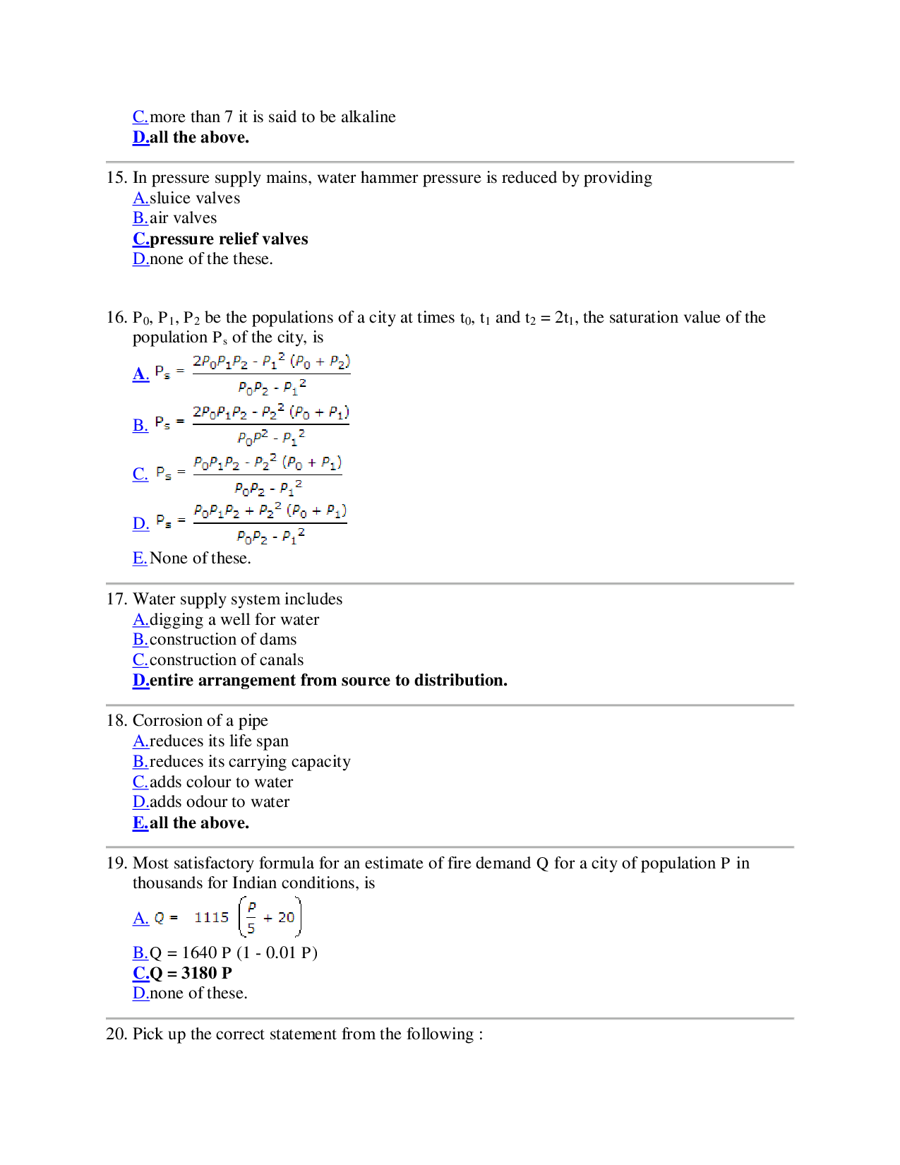 MCQs On Water Supply Engineering (Civil Engineering) - Page 4