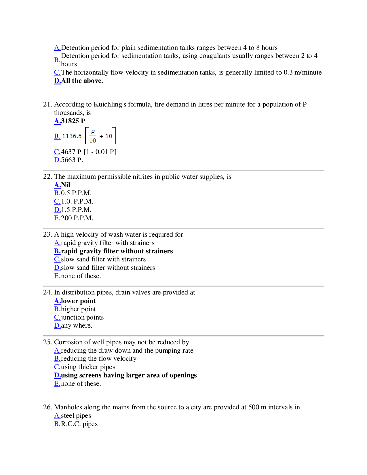 MCQs On Water Supply Engineering (Civil Engineering) - Page 5