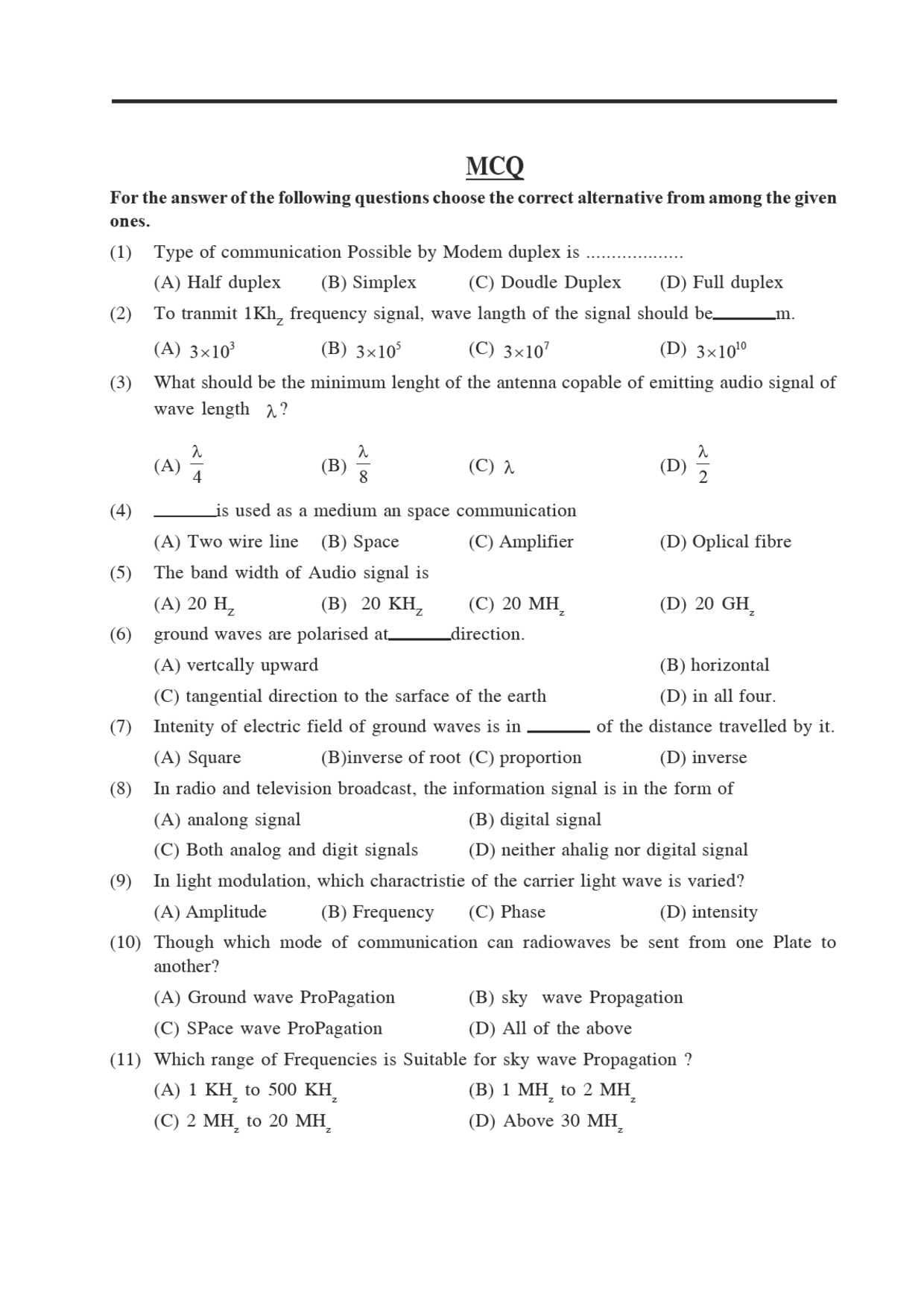 Communication System Objective Type Questions With Answer - Page 2