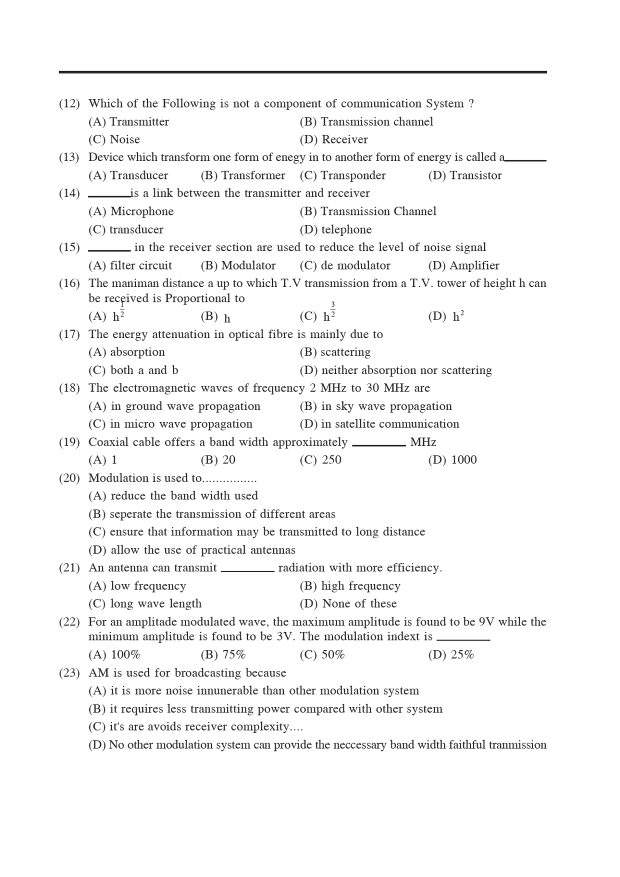 Communication System Objective Type Questions With Answer - Page 3