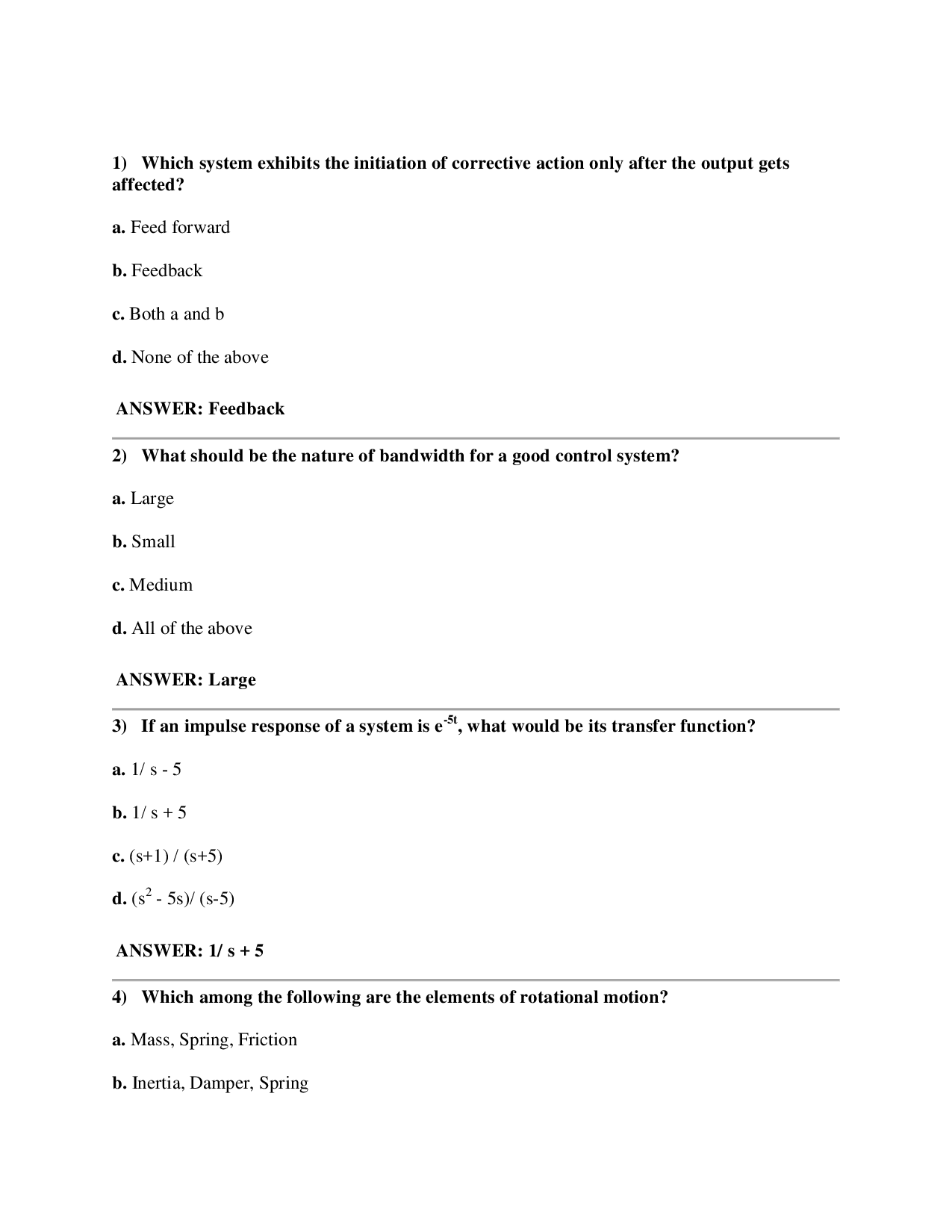 Control System Objective Type Questions With Answer - Page 2