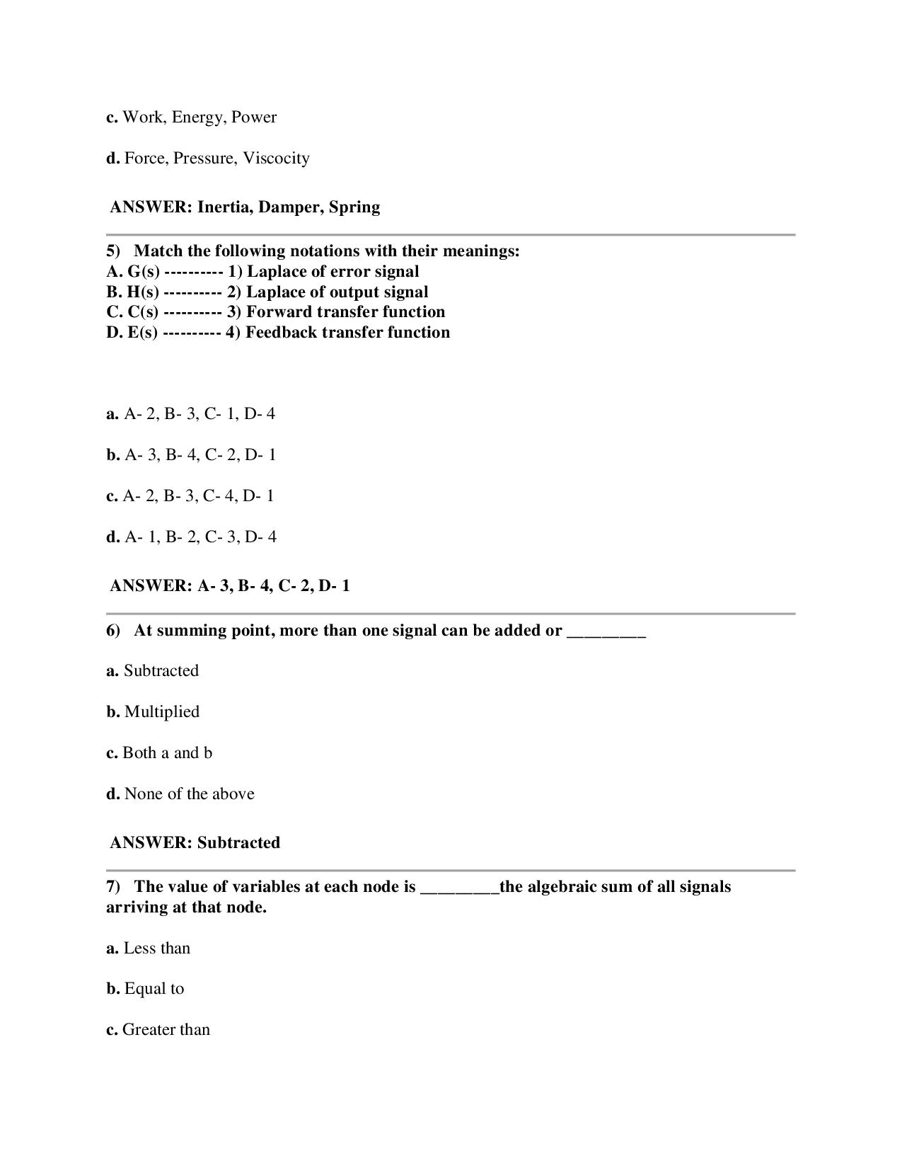 Control System Objective Type Questions With Answer - Page 3