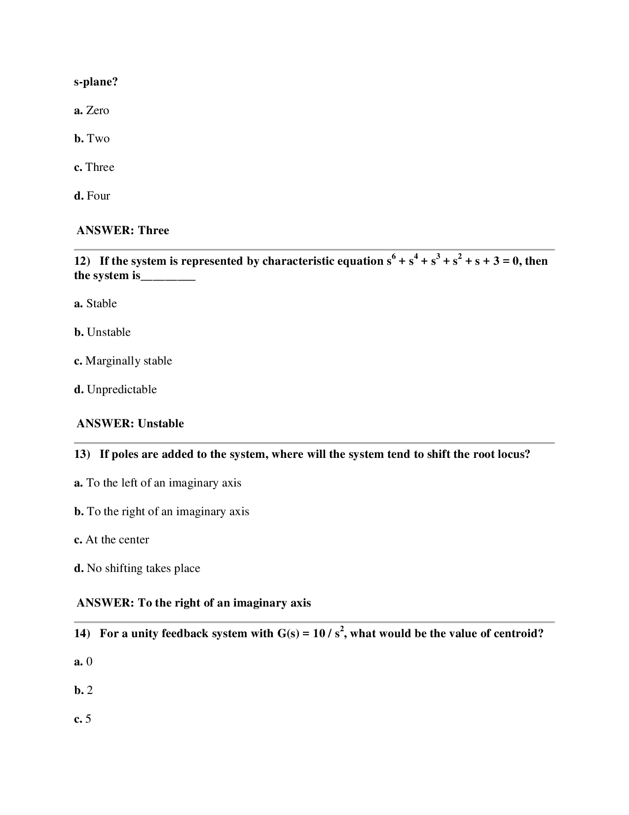 Control System Objective Type Questions With Answer - Page 5