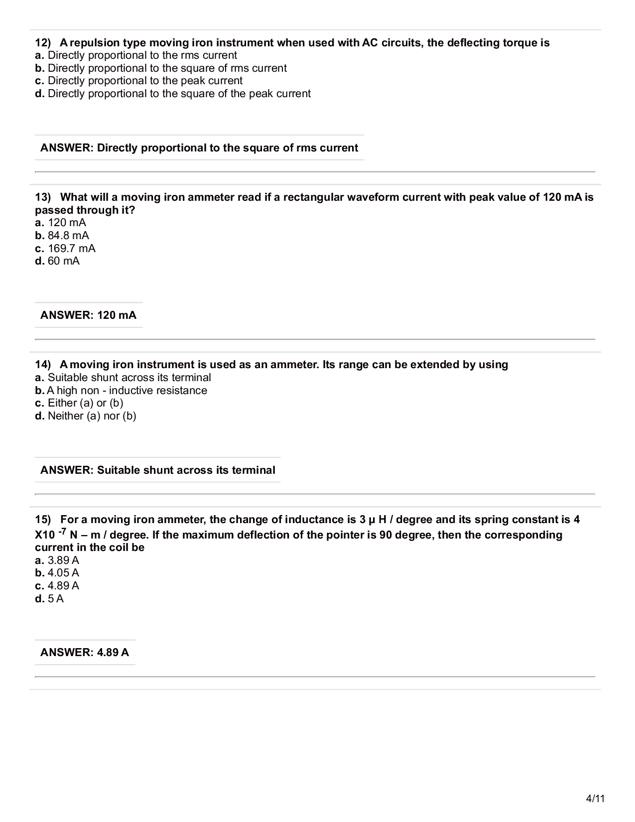 Electrical And Electronics Measurement Objective Type Questions With Answer - Page 5